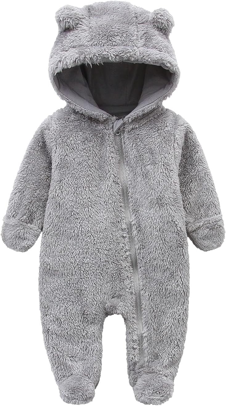 Babymine Newborn Baby Jumpsuit Hooded Fleece Rompers Long Sleeve Onesie Outwear Outfits