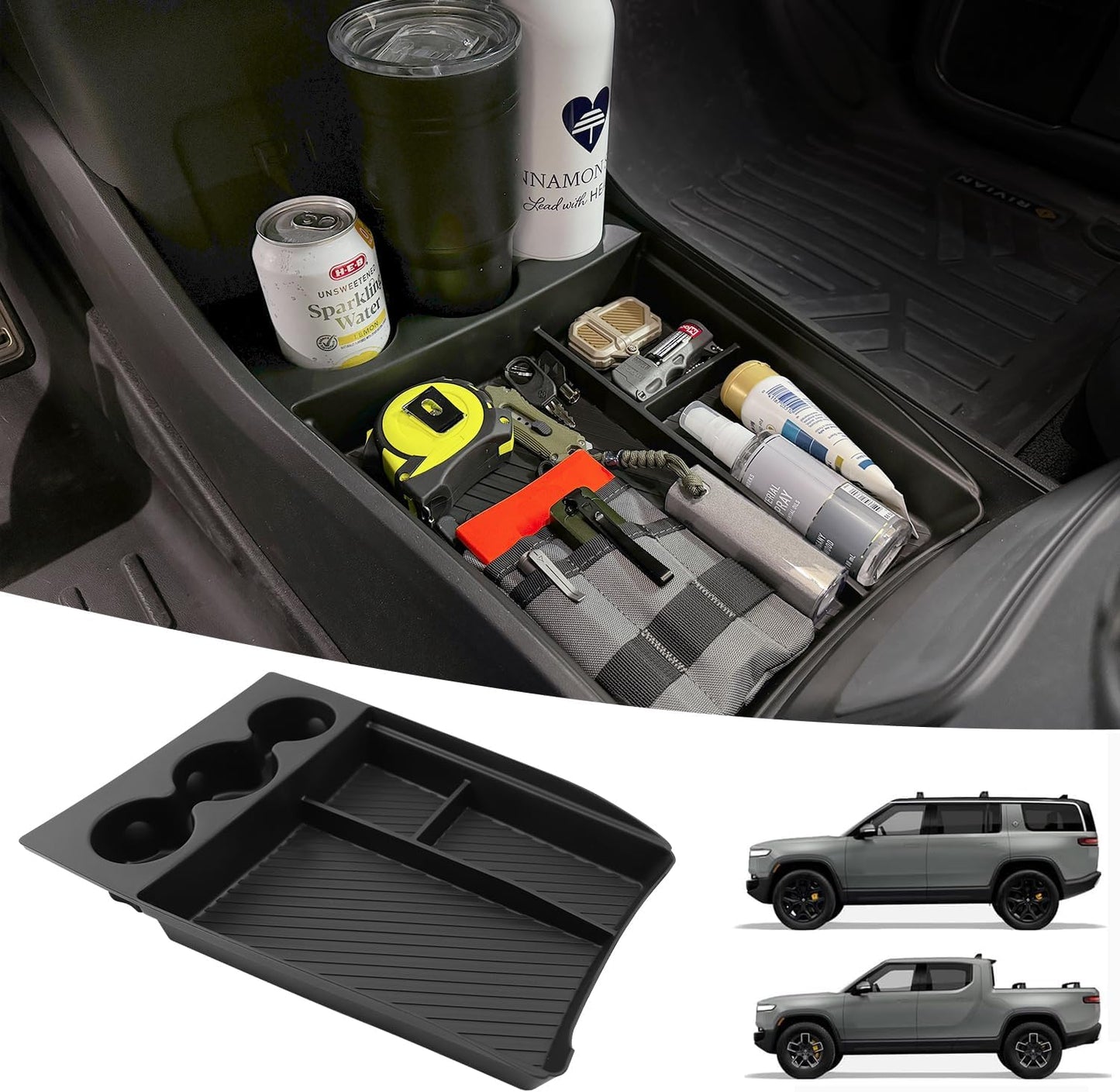 Center Console Organizer Tray for 2022-2026 Rivian R1S & R1T Accessories, Armrest Secondary Storage Box Insert