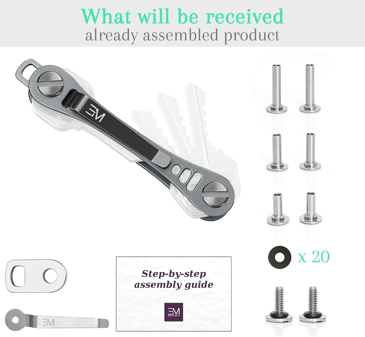 EM Compact Key Holder, Pocket Key Organizer, 14 Keys Key Bar