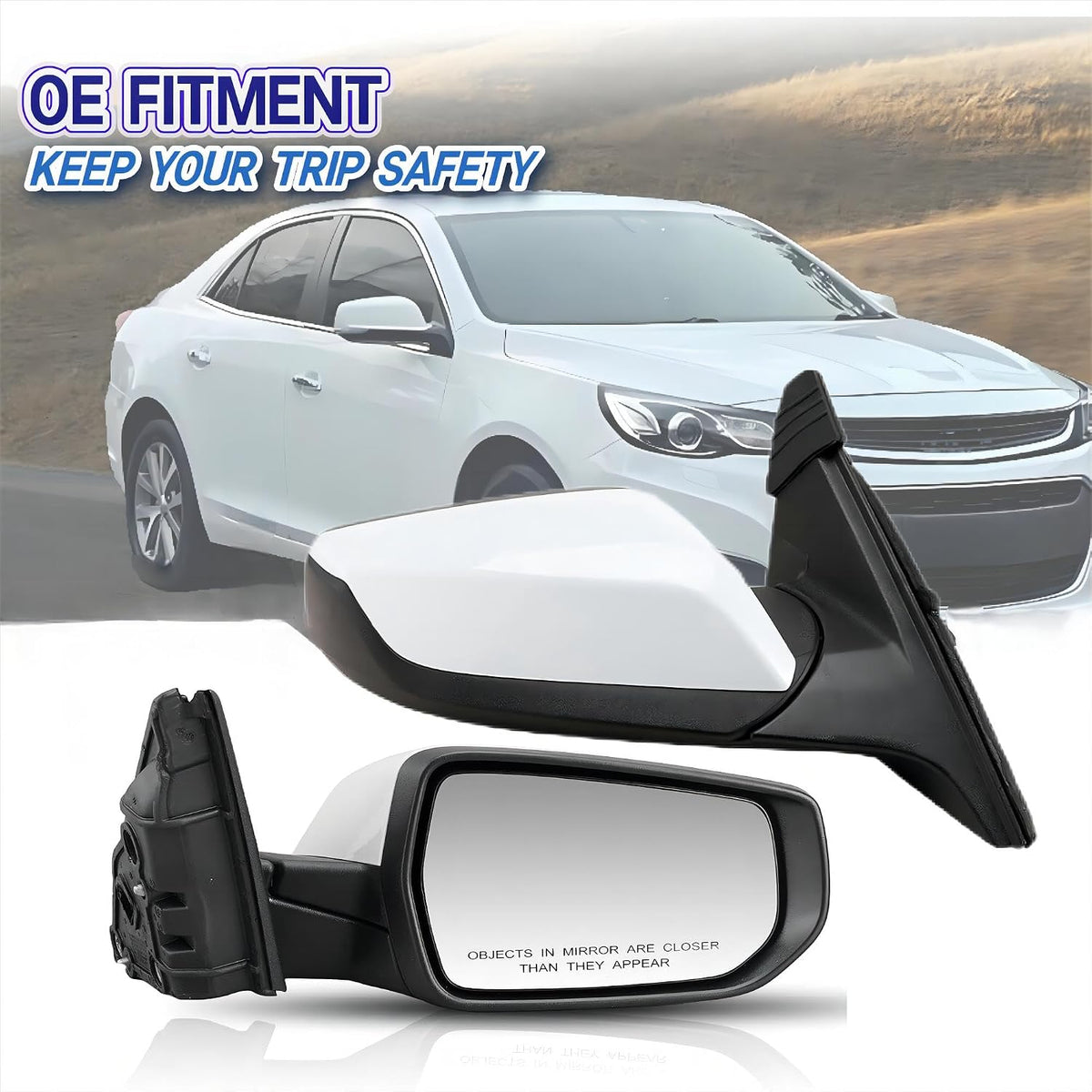 Passenger Side View Mirror Compatible With Chevy Malibu 2016-2021 3 Pins Manual Folding Non Heated Without Signal Light White