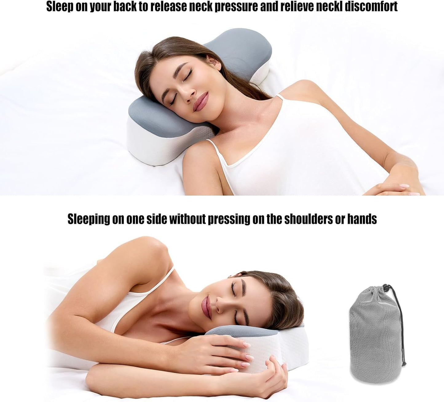 Bespilow Travel Cervical Pillow for Bed Sleeping, Small Memory Foam Neck Pillow with Cooling Washable Cover, Compact Ergonomic Neck Support Pillows for Car Camping, RV, Road Trip & Passenger Seat