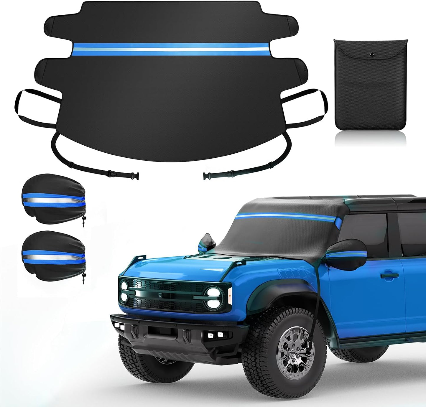 Windshield Cover for Ice and Snow, 600D Car Windshield Cover with Mirror Covers, Upgraded Windproof Includes Elastic Buckles, Frostproof & Dustproof, Fits for Large SUVs Pickups Trucks Vans (78"x 50")