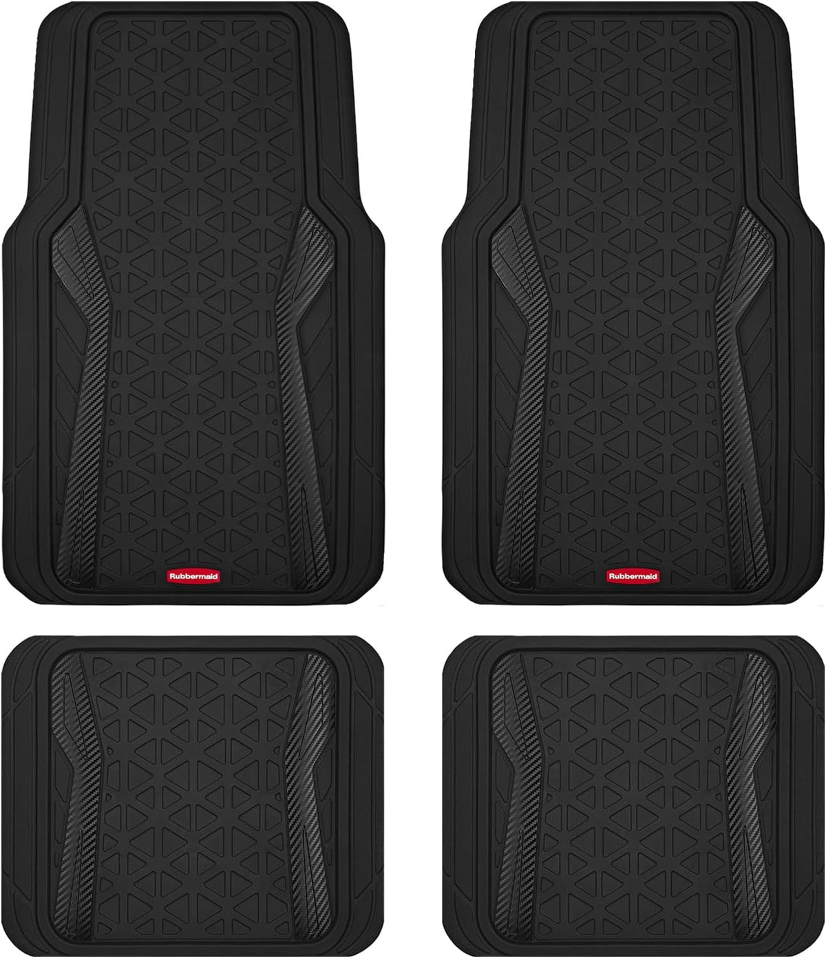 Rubbermaid Car Floor Mats Full Set, Premium Heavy Duty All-Weather Car Mats– Rugged Rubber with Brushed Aluminum Inserts, Universal Trim-to-Fit, Anti-Slip Backing for Cars, SUVs, Trucks & Vans - Black