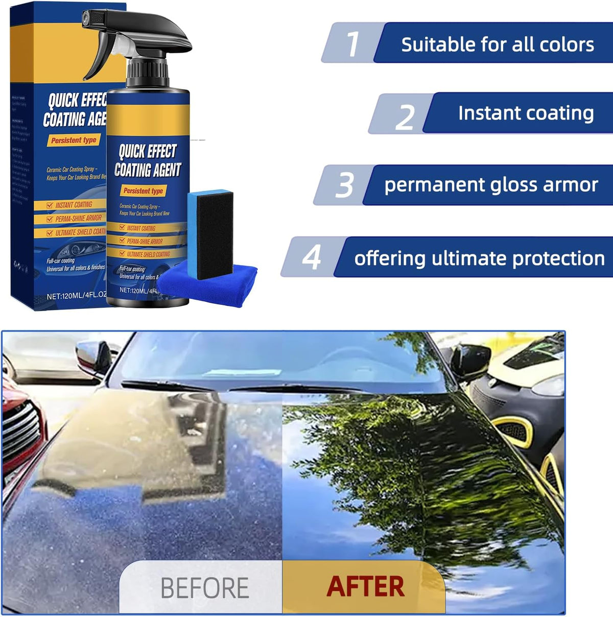 2Pcs Advanced Car Quick-Acting Coating Agent Spray, Scratch Wax Polish Waterless Wash, Quick Effective Coating Spray, Oil Film Emulsion Glass Cleaner