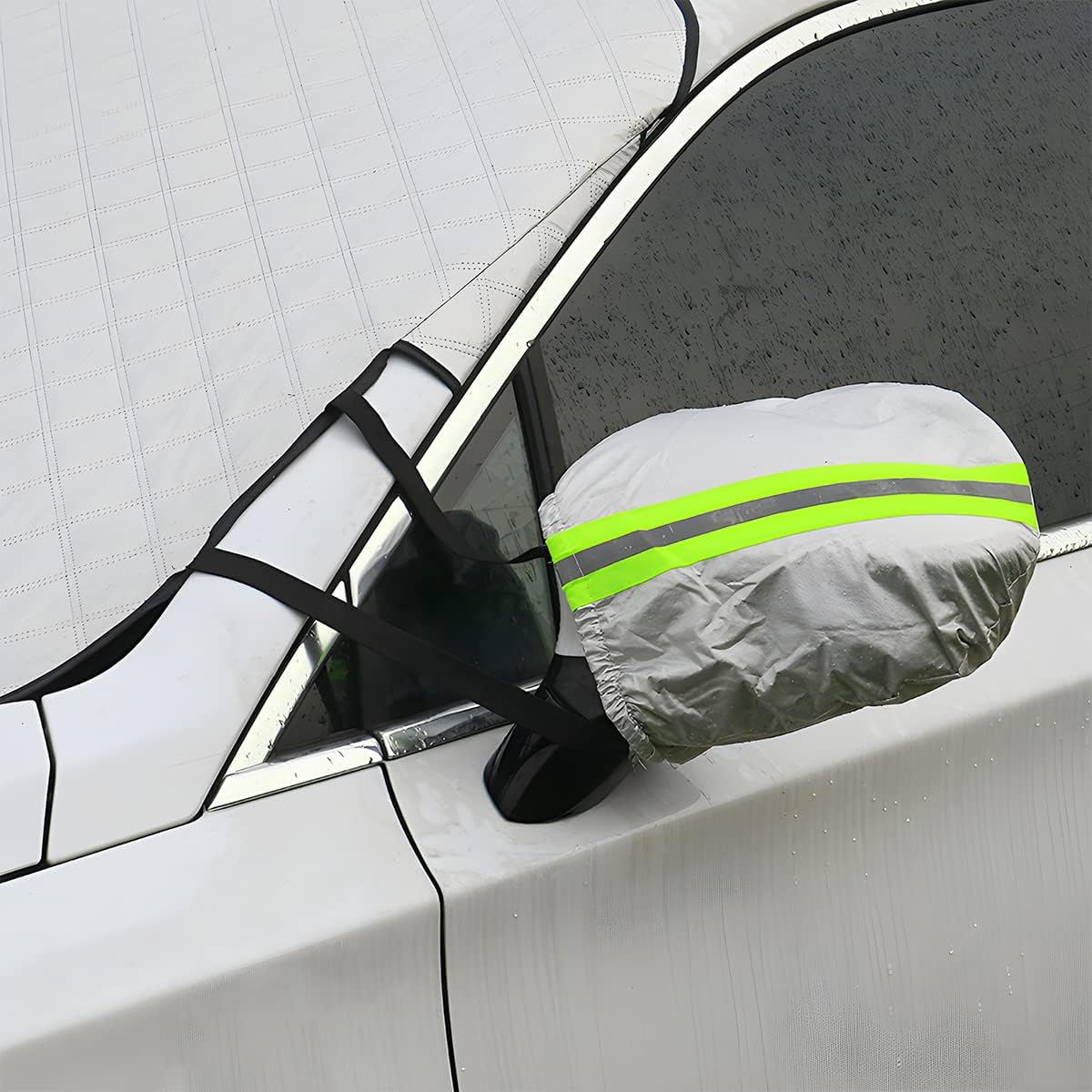 LoyaForba Car Magnetic Windshield Snow Cover, 4 Layers WAaterproof Windproof Protection,Snow,Ice,Sun,Frost Defense, Universal for SUV, Truck, Sedan, Van (Silver)