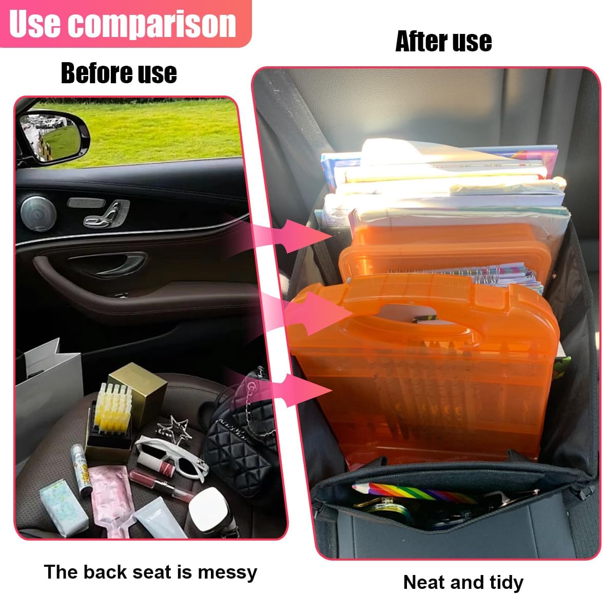 ZIMISI Car Seat Organizer, Collapsible Trunk Organizer with Detachable Divider, Handles and Multiple Pockets, Backseat Car Storage, Passenger Seat Organizer for Front/Back Consoles (Black)