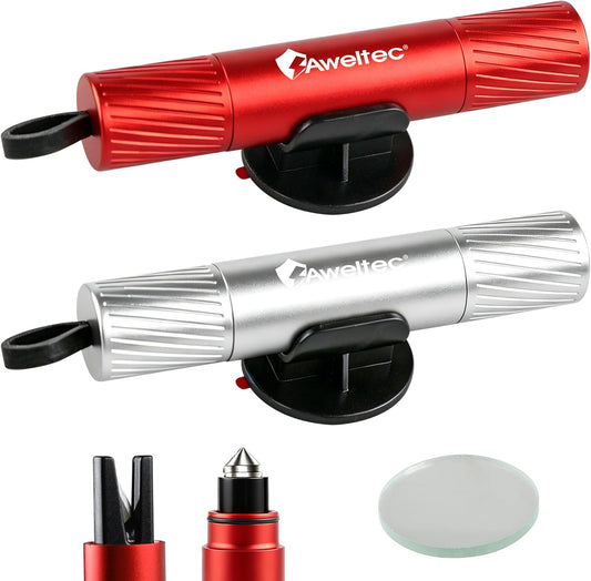 AWELCRAFT Car Safety Hammer 2PK Red/Silver, Window Breaker & Belt Cutter