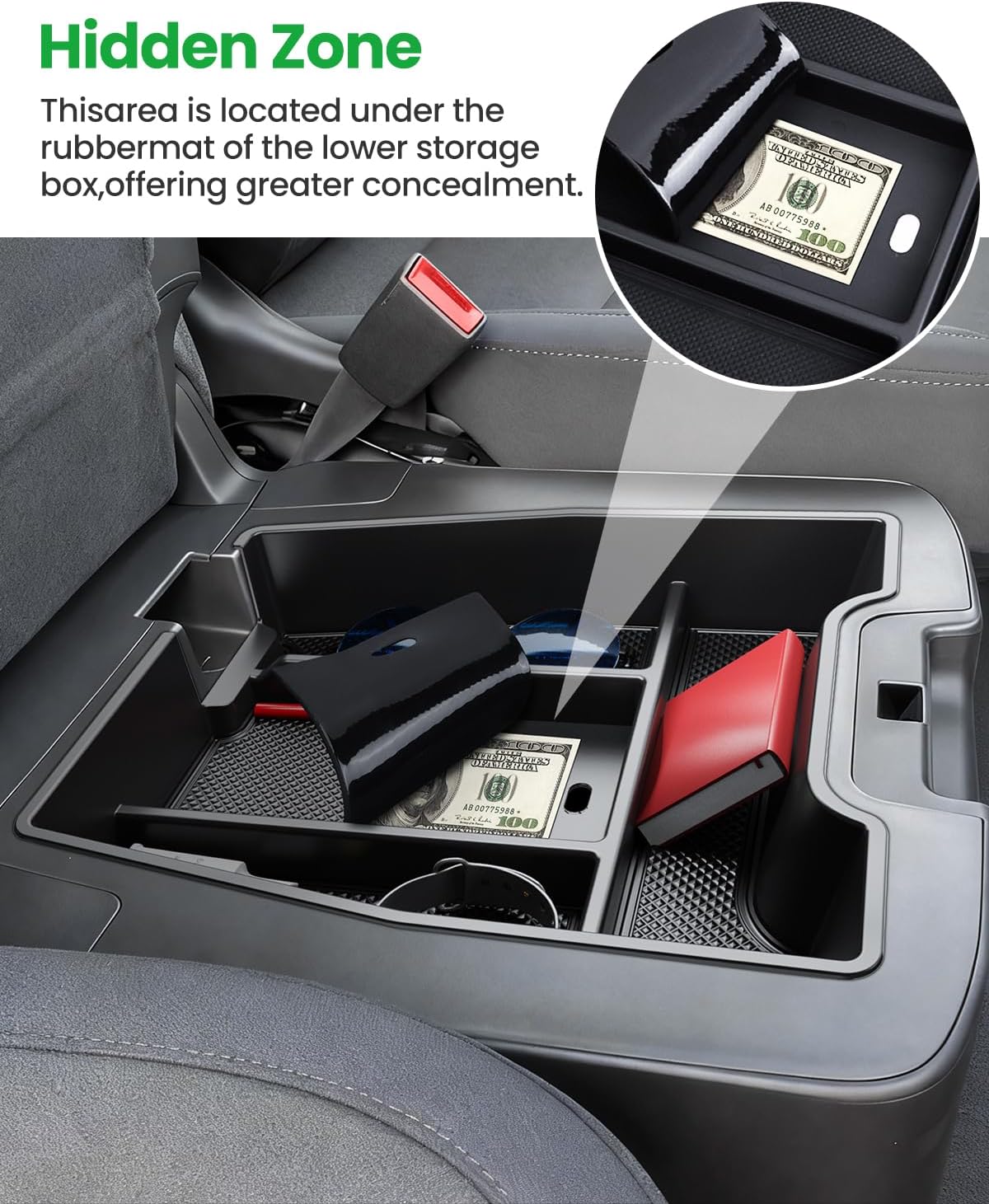 Center Console Organizer, 2PCS Storage Tray Compatible with 2019-2025 Chevy Silverado/GMC Sierra 1500 & 2020-2025 Chevy Silverado/Sierra 2500HD 3500HD (Split-Bench Folding Seat)-Black