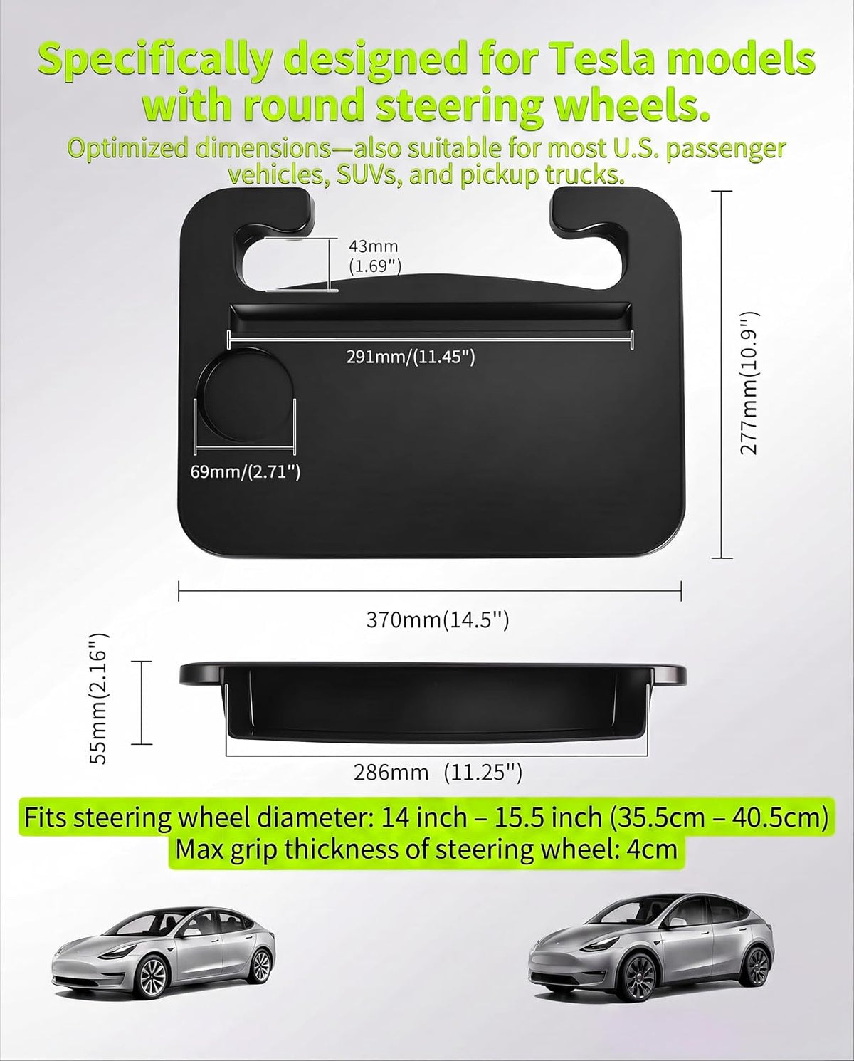 Steering Wheel Tray Compatible with Tesla Model 3/Y, 14-15.5"