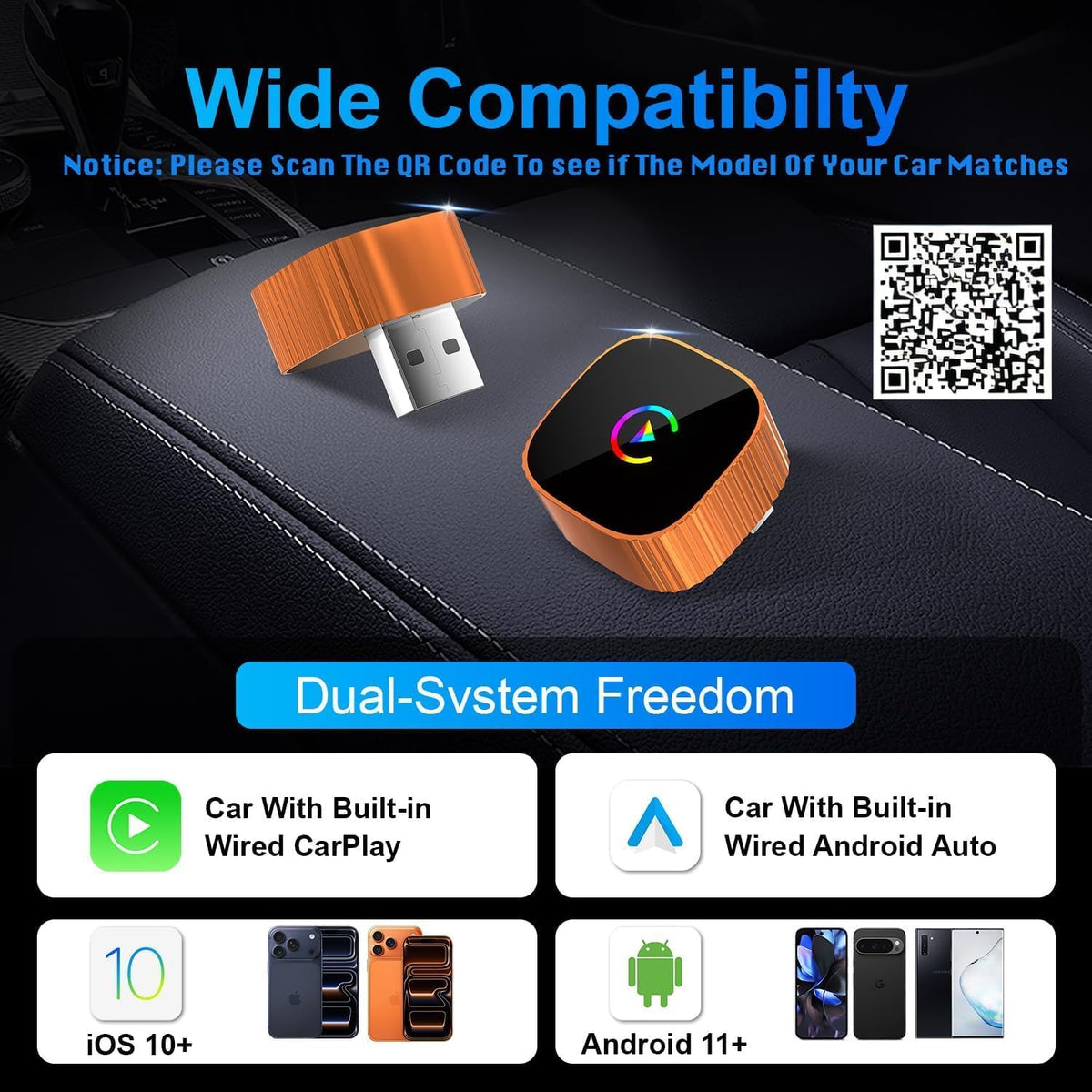 2026 Mini Wireless CarPlay & Android Auto Dongle for OEM Wired Cars 2016+