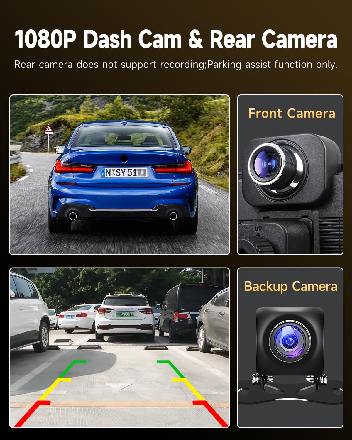 10.26'' Portable Carplay Screen for Car with Dash Cam & Backup Camera