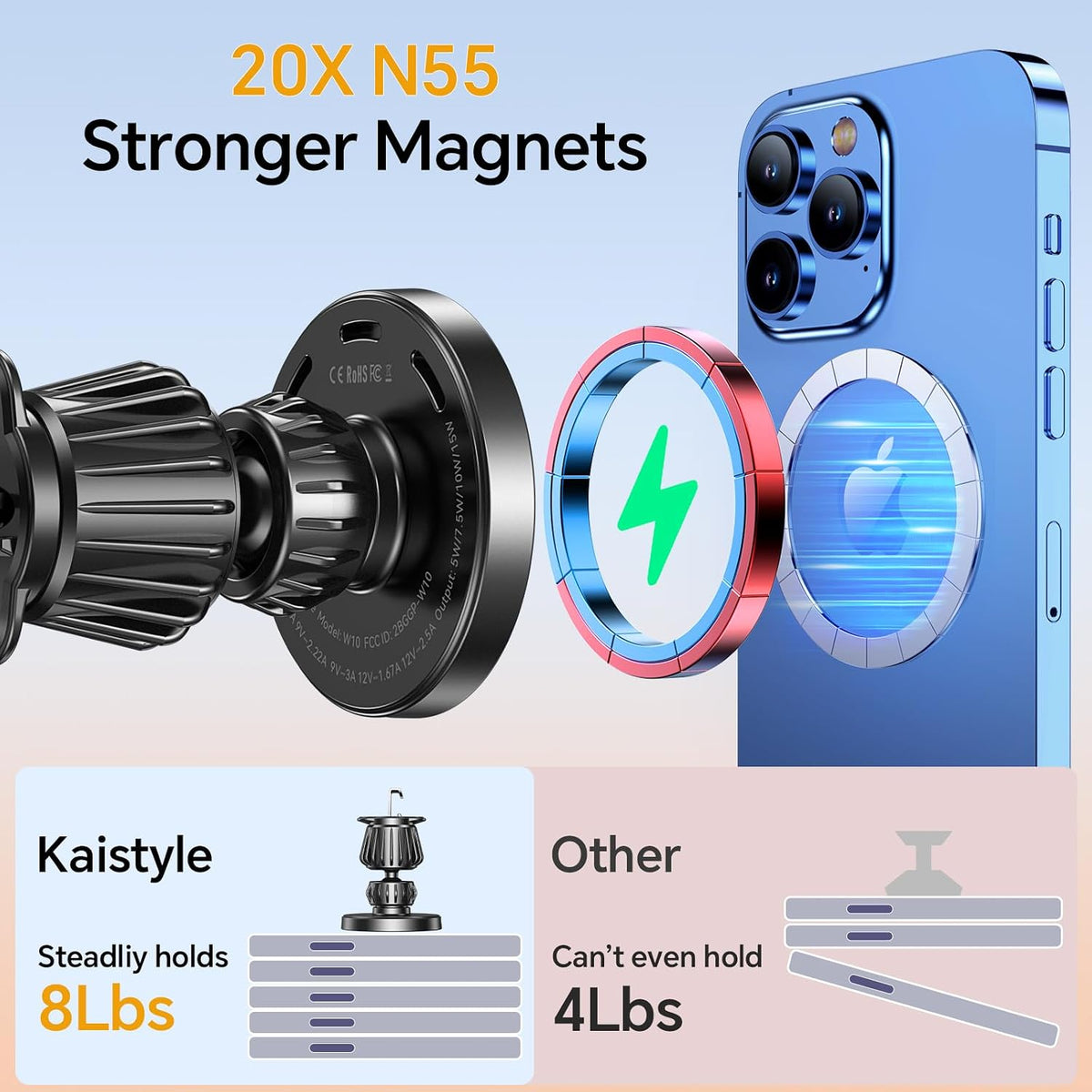 Kaistyle for MagSafe Car Mount Charger【Stronger Magnets】 15W Magnetic Wireless Car Charger Phone Holders for Your Car Accessories for Women Men Car Mount for iPhone 18 Pro Max 17 16 15 14 13 12