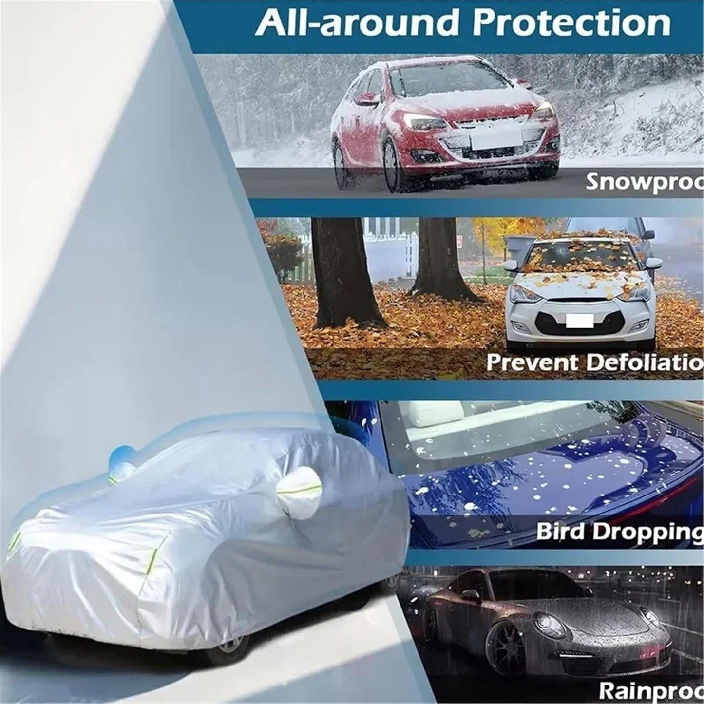 6 Layers Car Cover, 184-196 inch | Waterproof All Weather, Outdoor Full Cover, Rain Sun UV Protection, Zipper Cotton, Universal Fit for Sedan