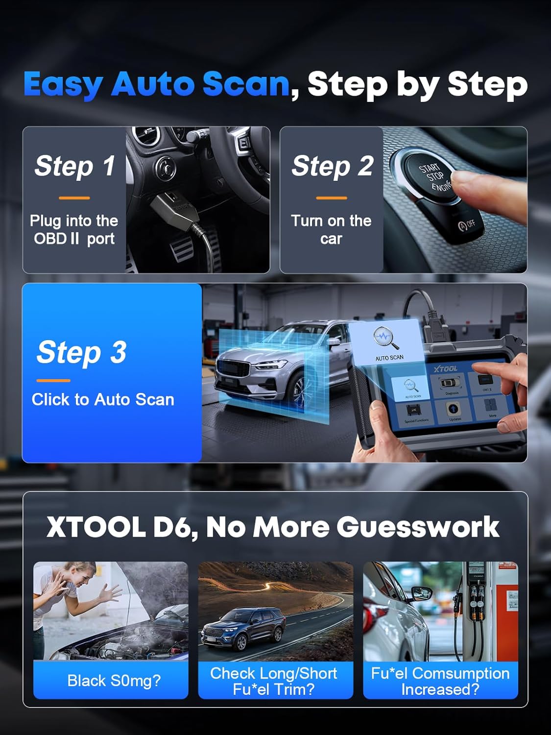 XTOOL D6 Full System OBD2 Scanner Diagnostic Tool with Lifetime Free Update