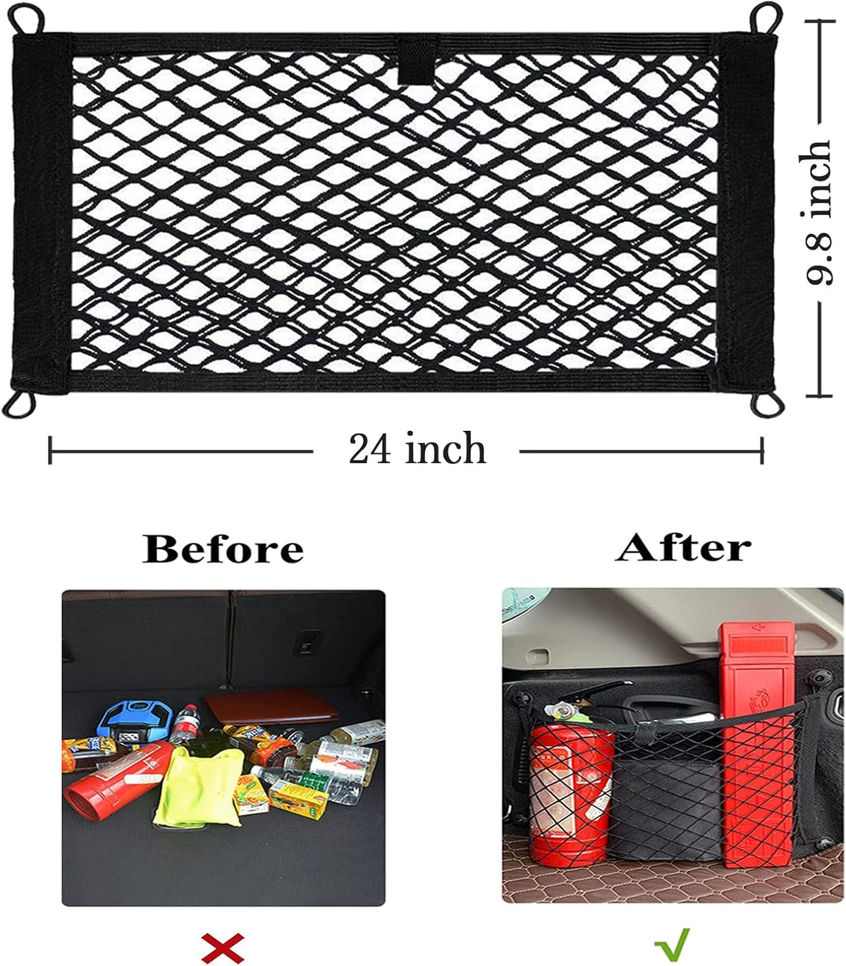 2 Pack Small Cargo Net Pocket Storage Mesh Net Elastic Automotive Cargo Nets Storage Pouch for Car Trunk Net, RV, Boat Storage Mesh Pocket Net with 8 Mounting Screws and Hooks (24 x 9.8 Inches)