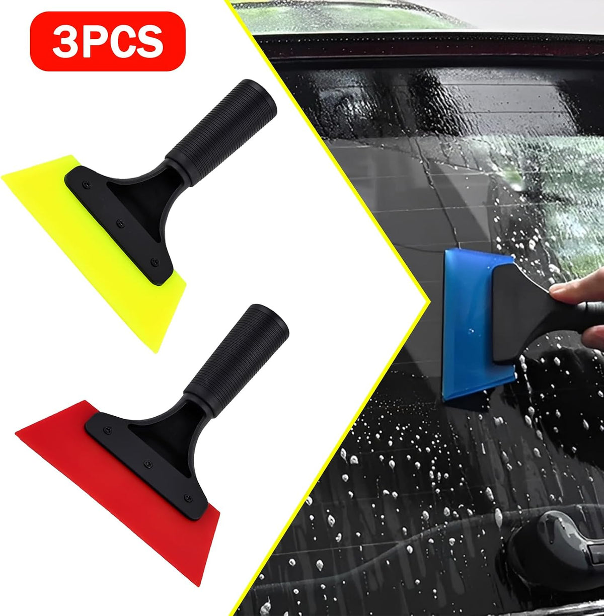 3 Pack Window Tint Squeegee, Small Squeegee, Rubber Scraper with Comfortable Handle for Car, Glass, Shower & Mirrors, 5.12-inch Blade for Easy Water Removal (Blue, Green, Red)