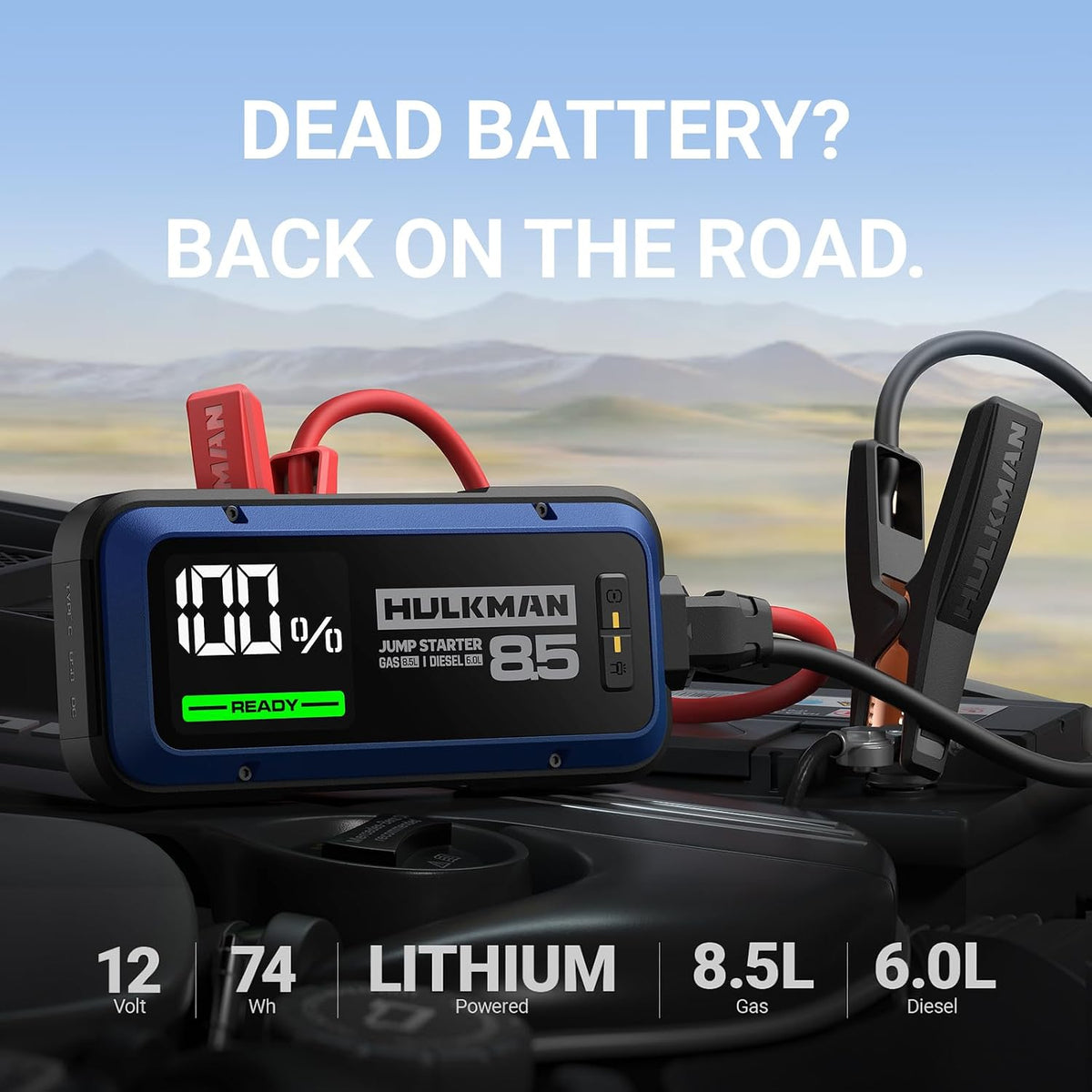 Hulkman Alpha 85 2000A Smart Battery Jumper Starter Portable for 12V Vehicles,Car Starter Jump Box with 65W Fast Charger,3.3" LED Display, 5 Lighting Modes, Jump Pack, for Up to 8.5L Gas & 6.0L Diesel