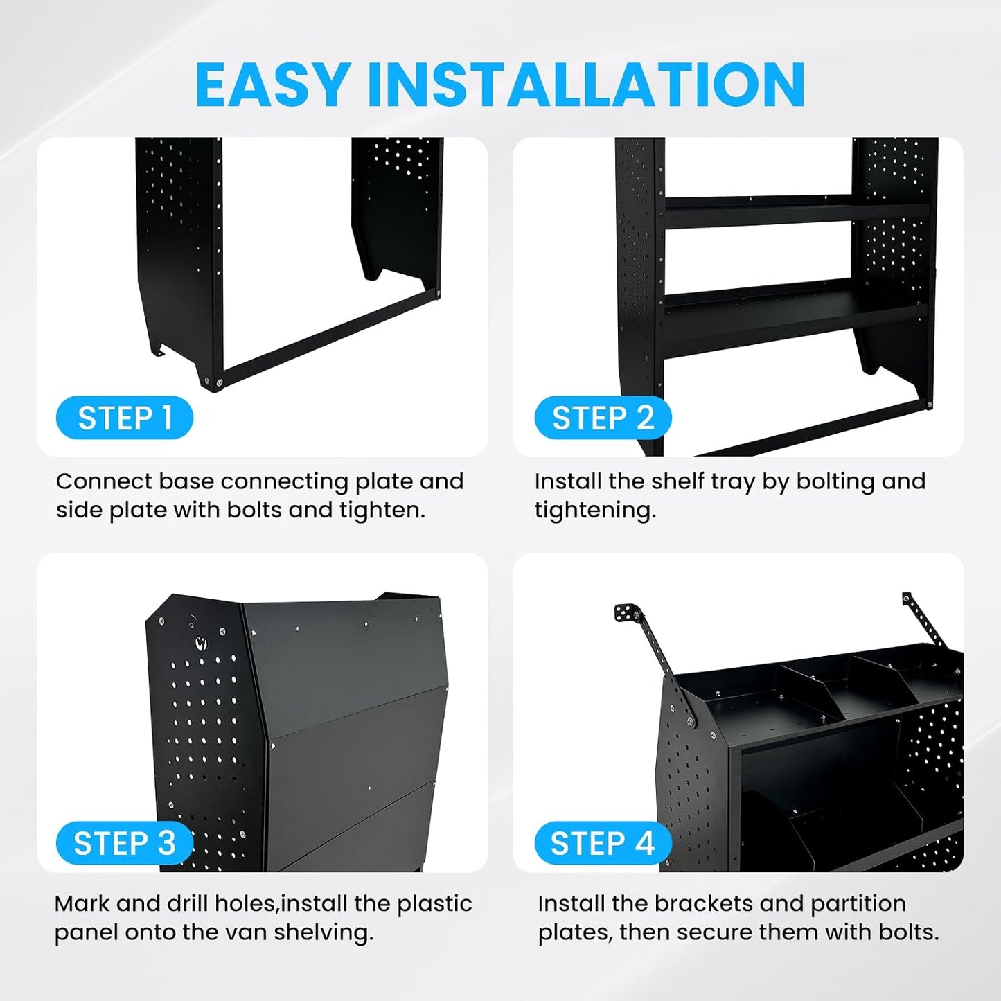 Steel Cargo Van Shelving Storage System Adjustable Height Fit for Ford Transit Connect 2014+, Ram Promaster City, Chevy City Express, NV200 32" W x 43" H x 13" D
