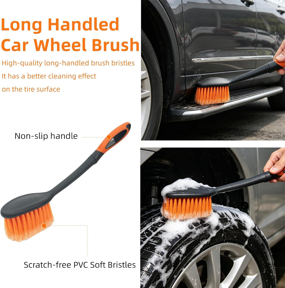 70" Car Wash Brush with Long Handle, 12-Inch Flow-Thru Soft Bristle Car Washing Brush, Wheel Brush, Microfiber Cleaning Mop, Mitt, Window Squeegee, Interior Cleaning Kit, Bag, for Car SUV Truck RV