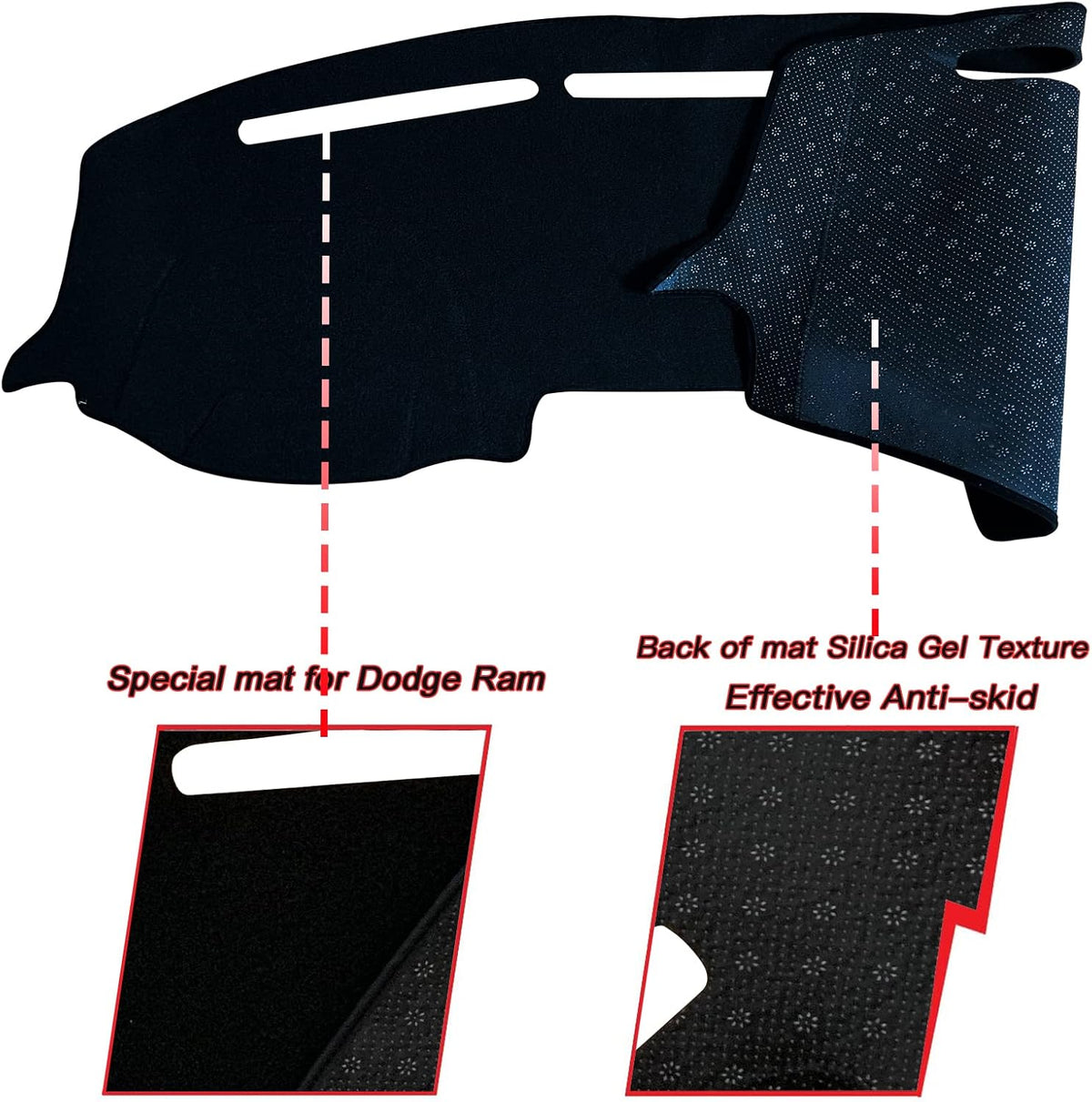 Dash Mat Cover Custom Interior Center Console Compatible with Dodge Ram Big Horn Laramie 1500 2500 3500 Pickup 2019 2020 Dashboard mat Covers Accessories (Black Rim)