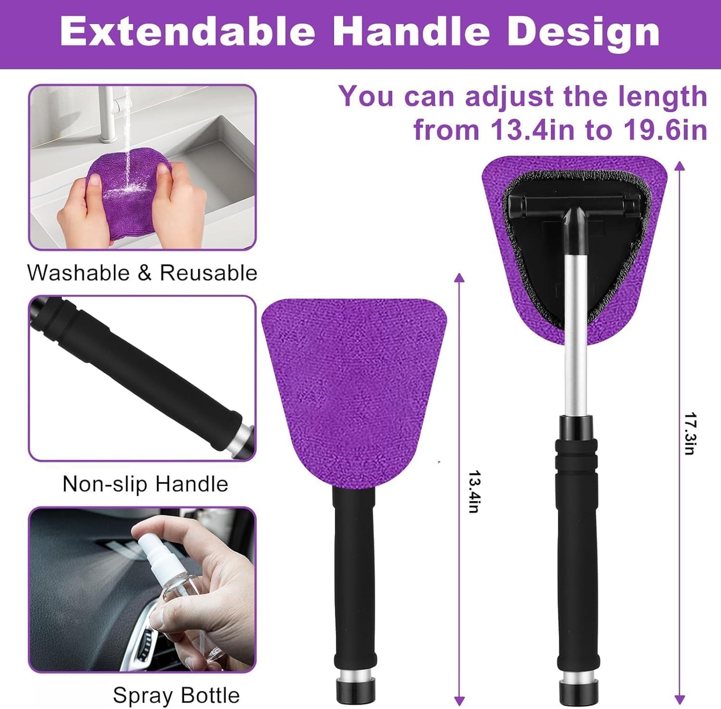 Windshield Cleaner Tool, 17Pcs Purple Car Interior Cleaning Kit, Detailing Kit Cleaner, Detailing Brush, Cleaning Gel, Inside Cleaning Supplies Accessories for Trucks, SUVs, RVs Window
