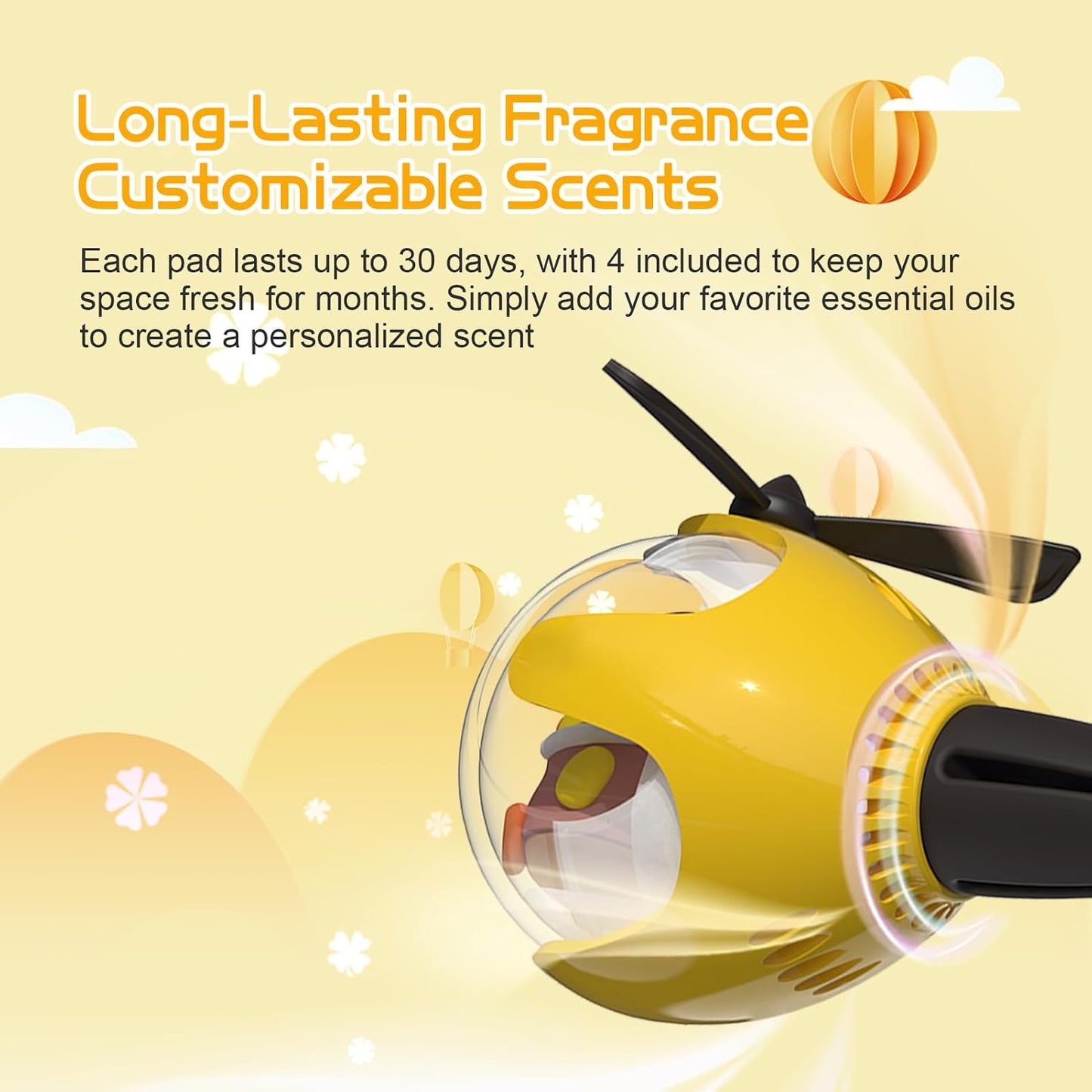 Yellow Duck Car Air Freshener with 6-Color Auto Light Up & 4 Scented Replacements Tablets – Light Scent, Decorative Auto Accessories, Cute Mother's Day and Father's Day Small Gift
