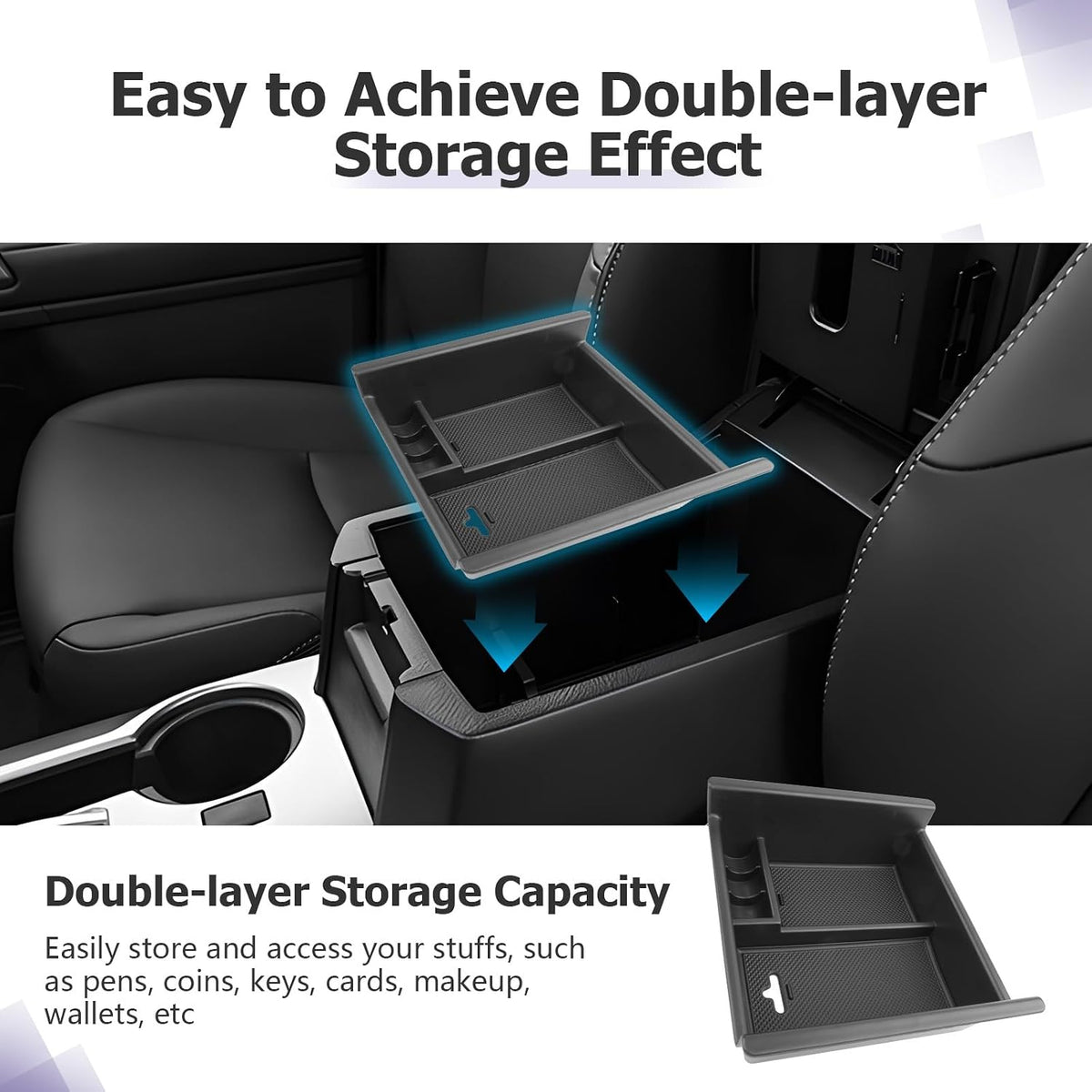 LUWU Center Console Organizer Tray Compatible with 2020-2025 2026 Kia Telluride/2010-2021 2022 2023 2024 Toyota 4Runner Accessories Armrest Console Organizer Armrest Organizer Insert Tray Black