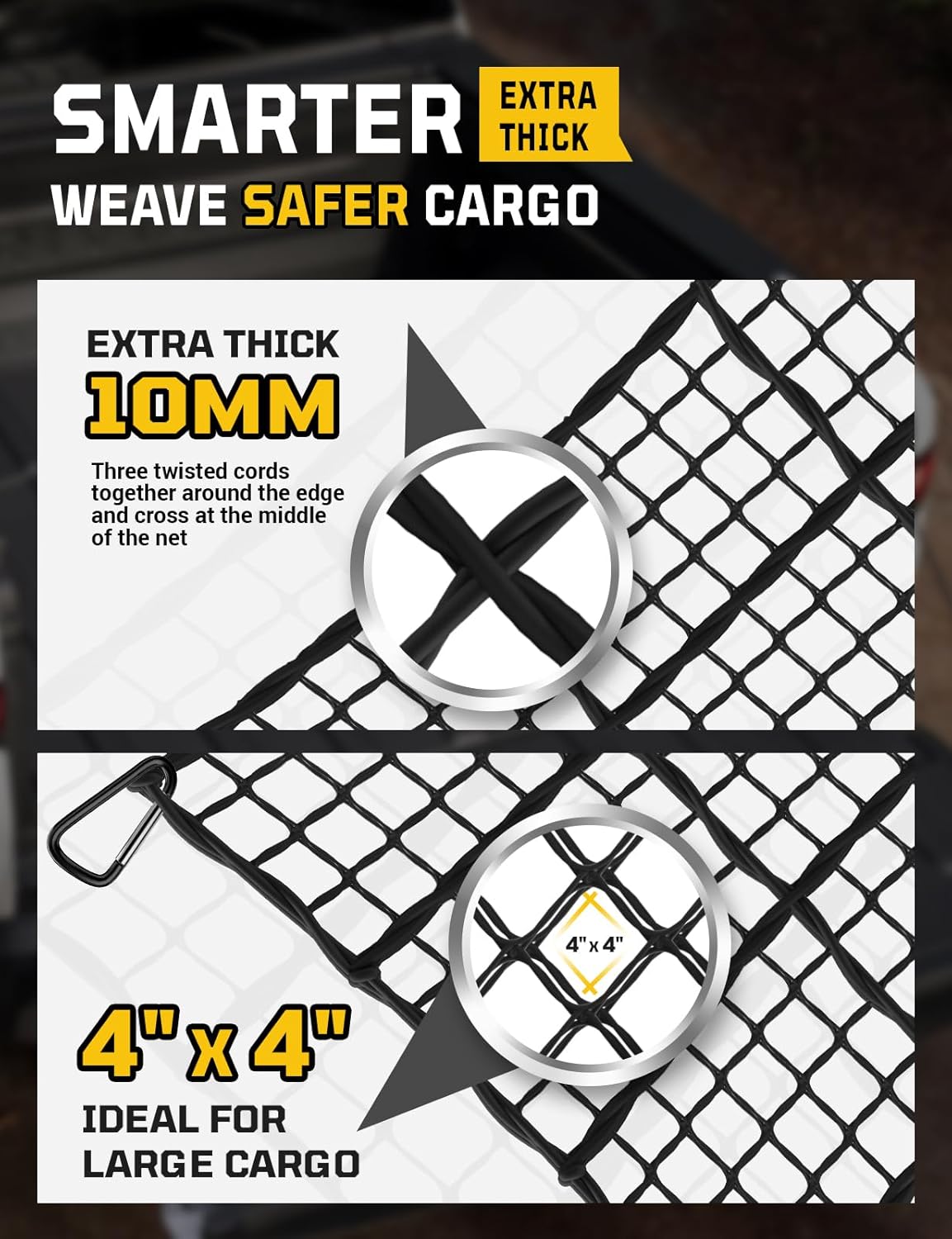 AUTOWN Cargo Net for Pickup Truck Bed with 10mm Triple-Strand Edge, 4'x6'
