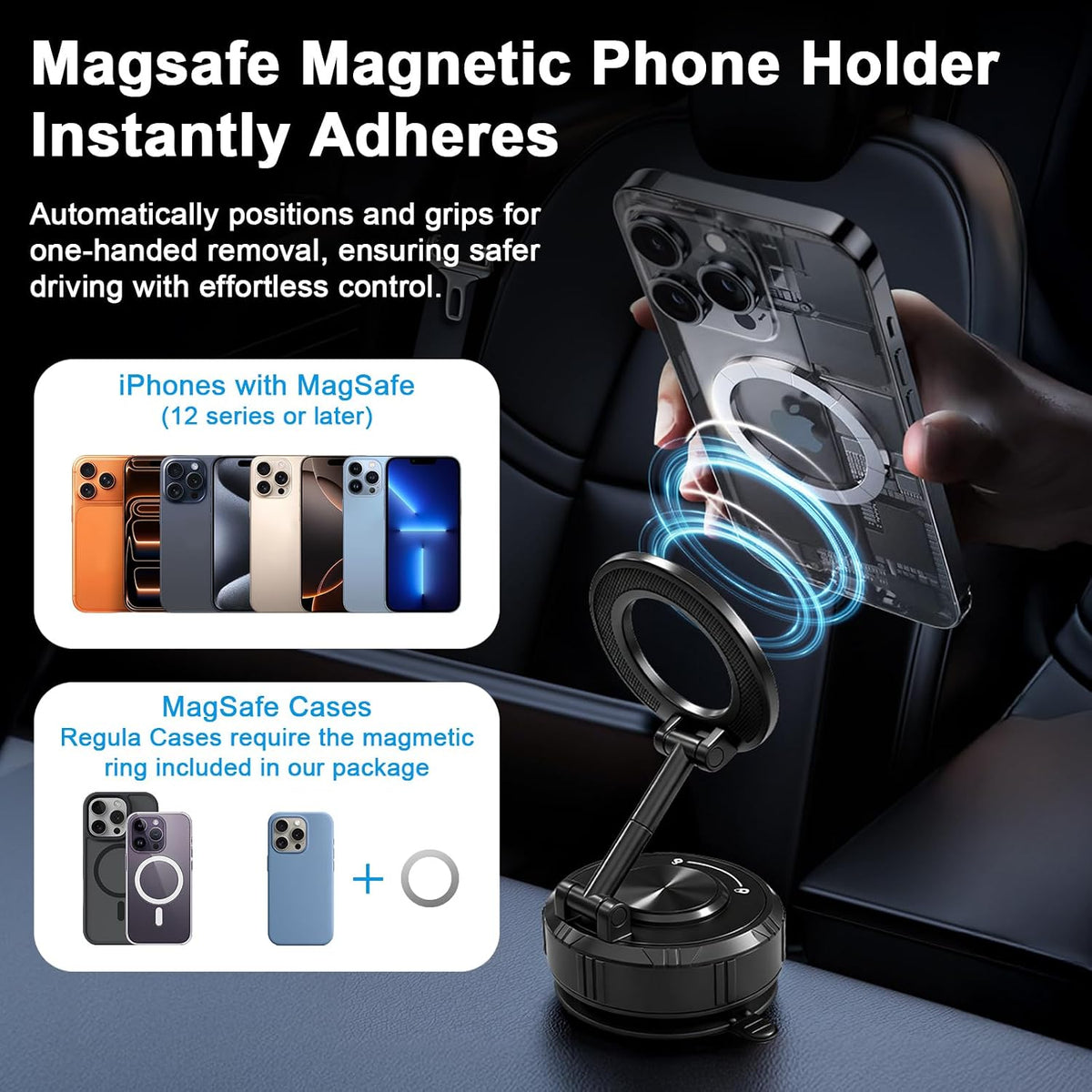 Car Mount, Vacuum Suction Phone Holder for Car, Car Phone Holder Mount, 360° Adjustable Phone Holder Wall Mount, Car Accessories for iPhone 17/16/15/14 Pro Max Cell Phone