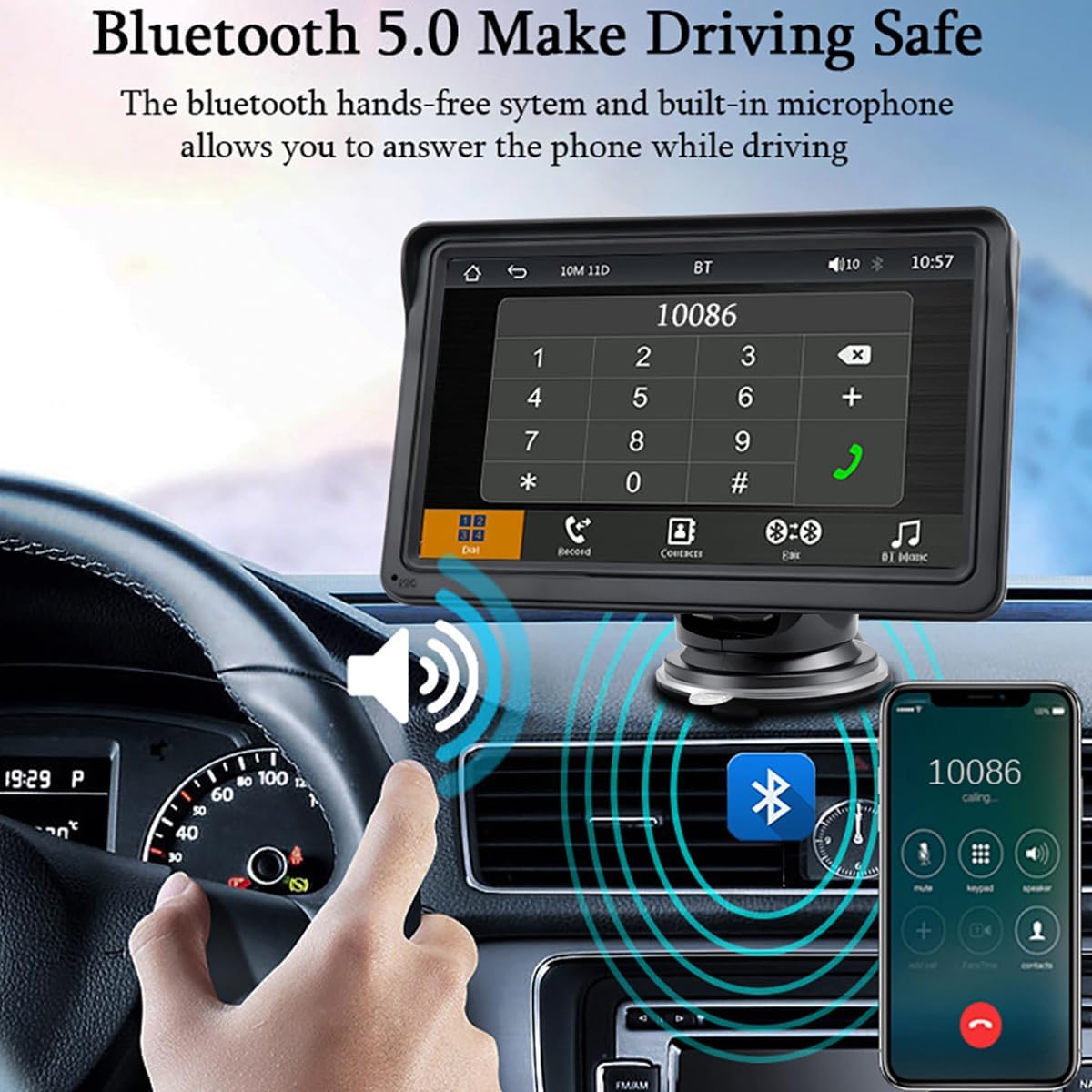 Portable Wireless Apple CarPlay and Android Auto Car Radio, 7 inch Touchscreen Bluetooth Hands Free Call Car Stereo, Mirror Link/AUX/FM Transmitter for All Vehicle&Truck Dash or Windshield Mounted