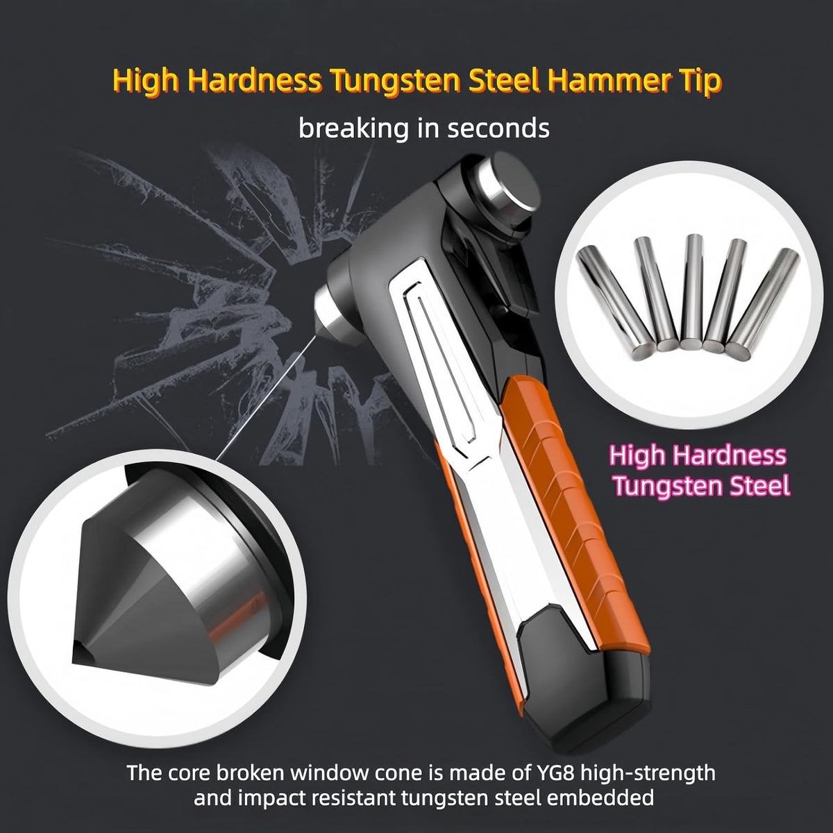 Emergency Safety Hammer Seatbelt Cutter Escape Tool,2 in 1 Window Glass Breaker and Seat Belt Cutter Safehammer for Car (1, Orange+Black)