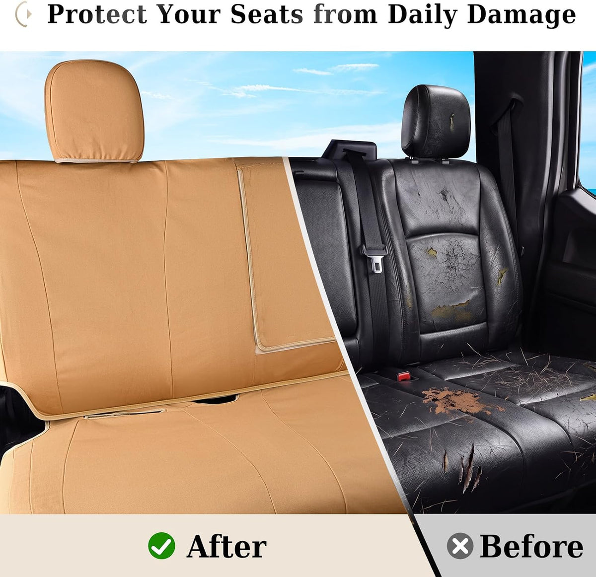 Coverado Rear Car Seat Covers, Waterproof Canvas Seat Protector for Car Seat Cushions for Kids & Dogs, Seat Covers Compatible with 2015-2026 Ford F150 & 2017-2026 Ford F250 F350 F450(Yellow, 2PCS)