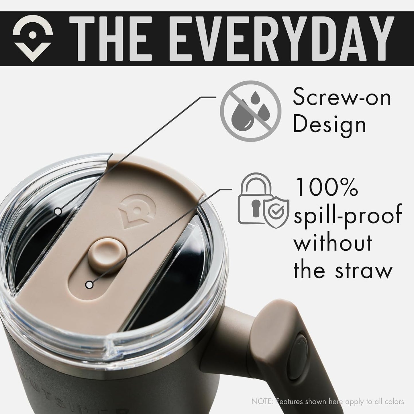 OUTSIDER The Everyday 40 oz Stainless Steel Vacuum Insulated Tumbler with Straw, Lid & 180° Swivel Handle for Easy Carrying – Leak Proof Tumbler for Home, Office, Gym, & Outdoors (Cobblestone)