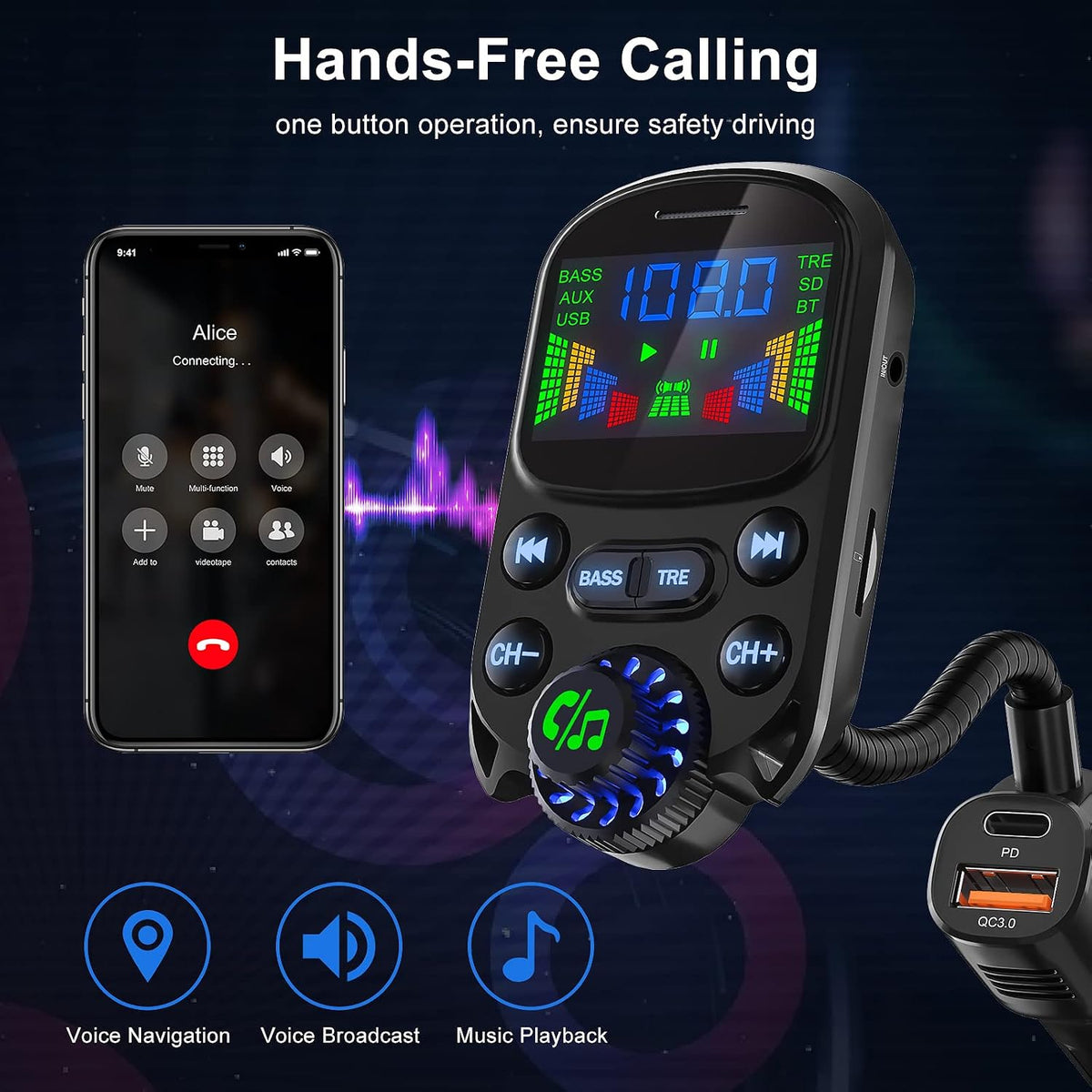 Bluetooth 5.3 FM Transmitter for Car Bluetooth Car Adapter