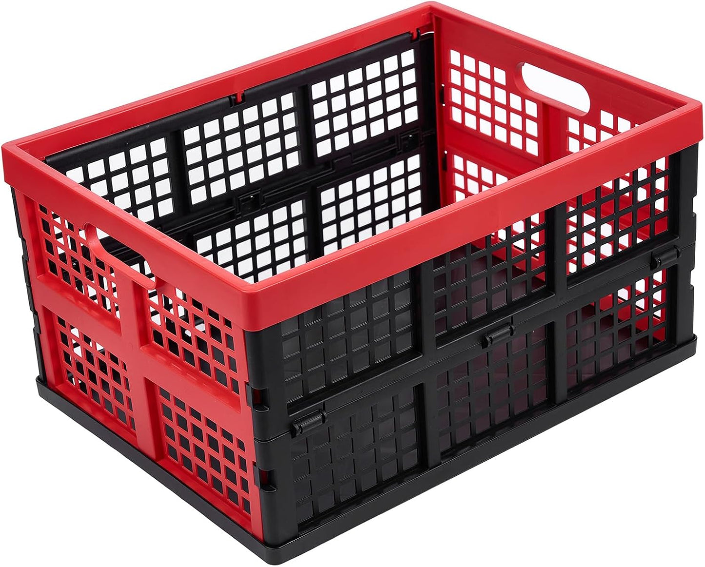 Aebeky 3-Pack Plastic Collapsible Storage Crates-30L,Foldable Plastic Crates for Storage (Black+Red)
