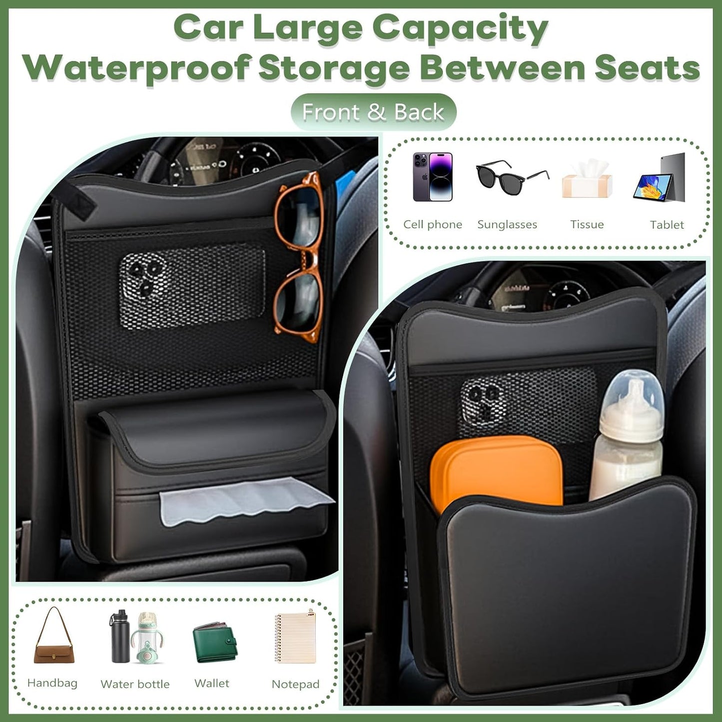 Car Seat Gap Purse Holder Leather Between Seats Organizer for Phone Keys | Car Handbag Holder Between Seats Car Purse Holder Automotive Consoles,Holds Wallet, Phone & Essentials