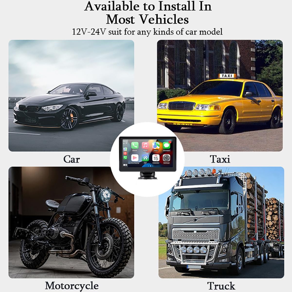 Portable Wireless Apple CarPlay and Android Auto Car Radio, 7 inch Touchscreen Bluetooth Hands Free Call Car Stereo, Mirror Link/AUX/FM Transmitter for All Vehicle&Truck Dash or Windshield Mounted