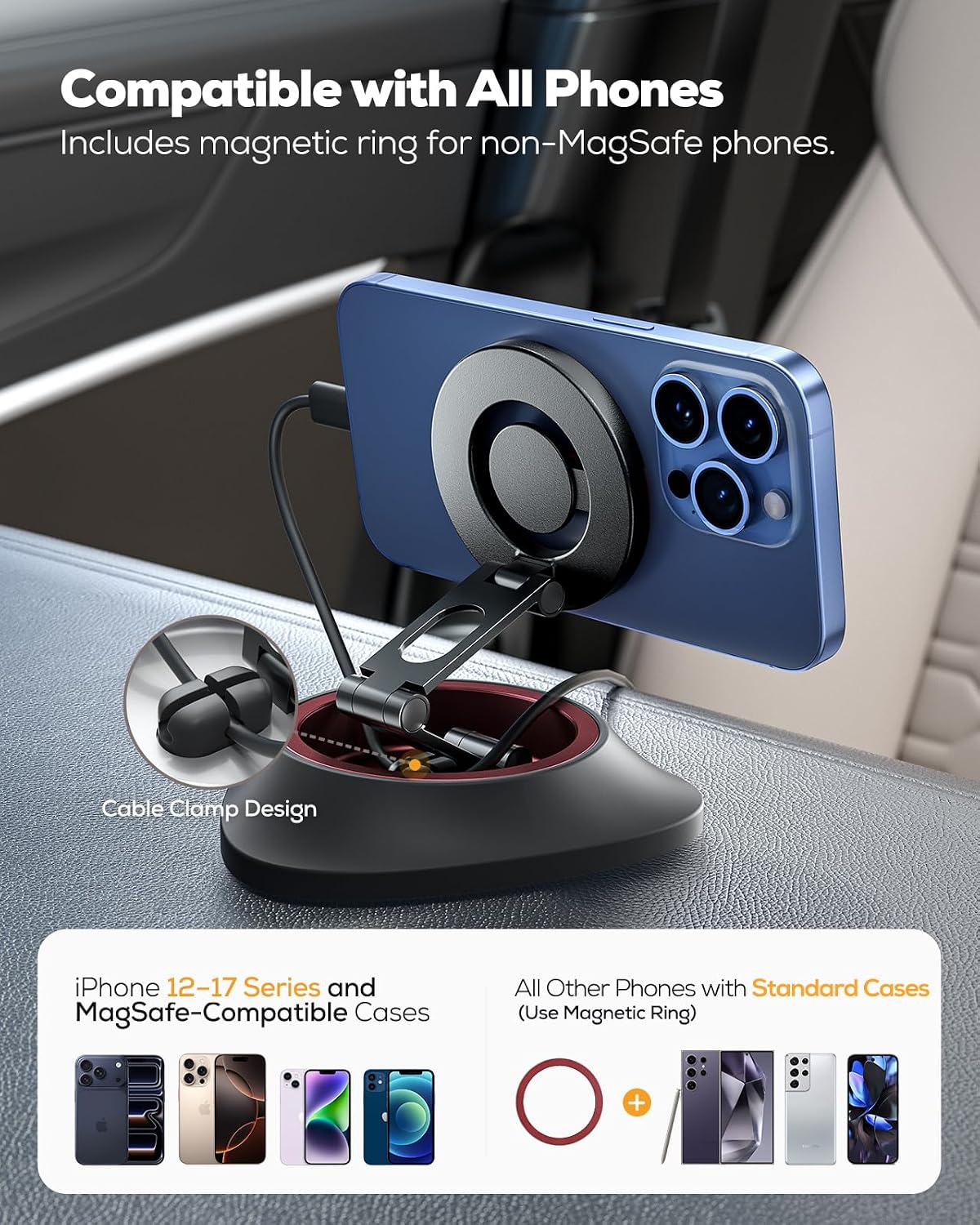 Nulaxy S08 Magsafe Car Mount & NX16 Bluetooth 5.3 Car Adapter