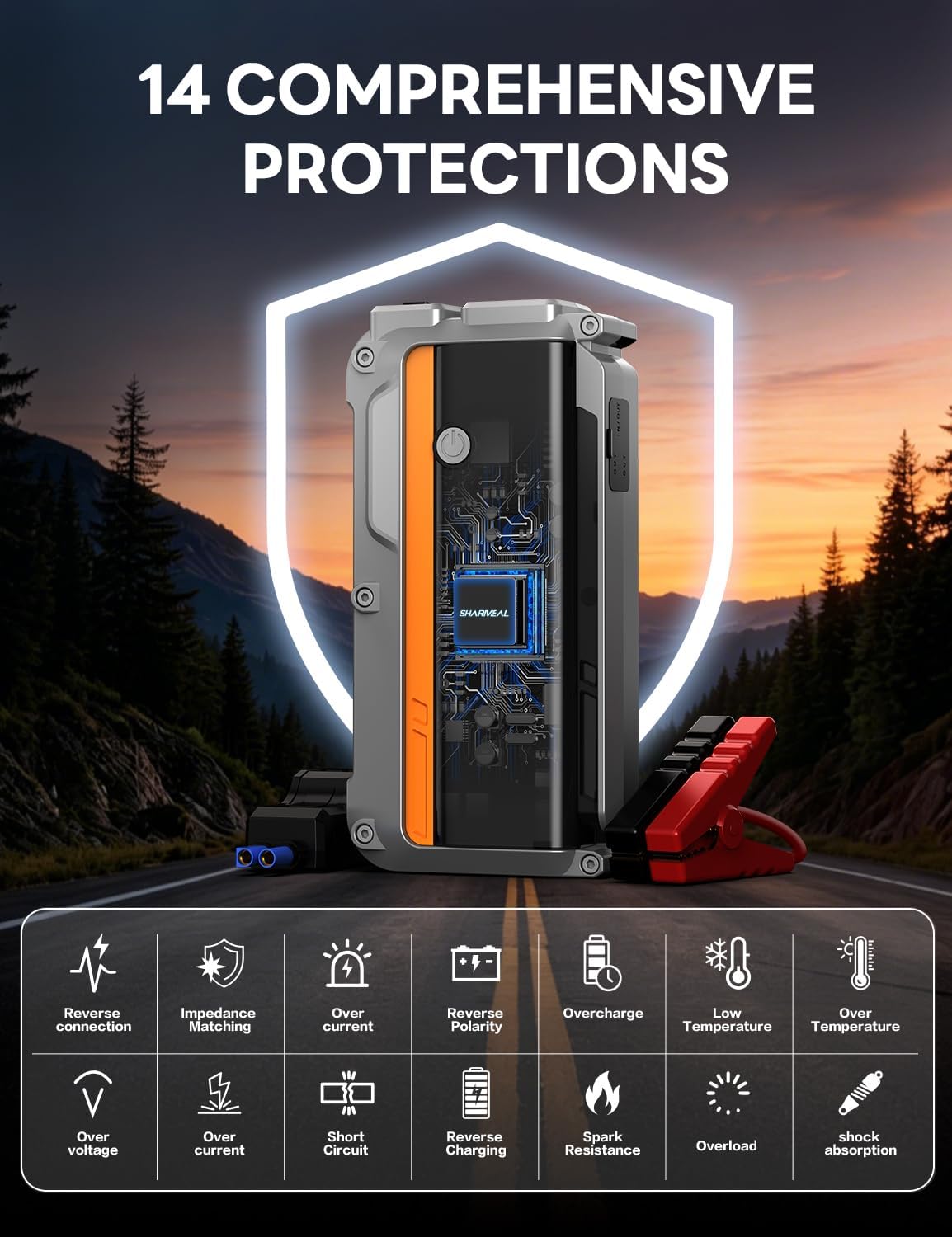 7000A Jump Starter, 12V Battery Jumper Starter Portable Car Booster, Jump Box Pack for All Gas & 12.0L Diesel with 800 Lumen Flashlight and Jumper Cables