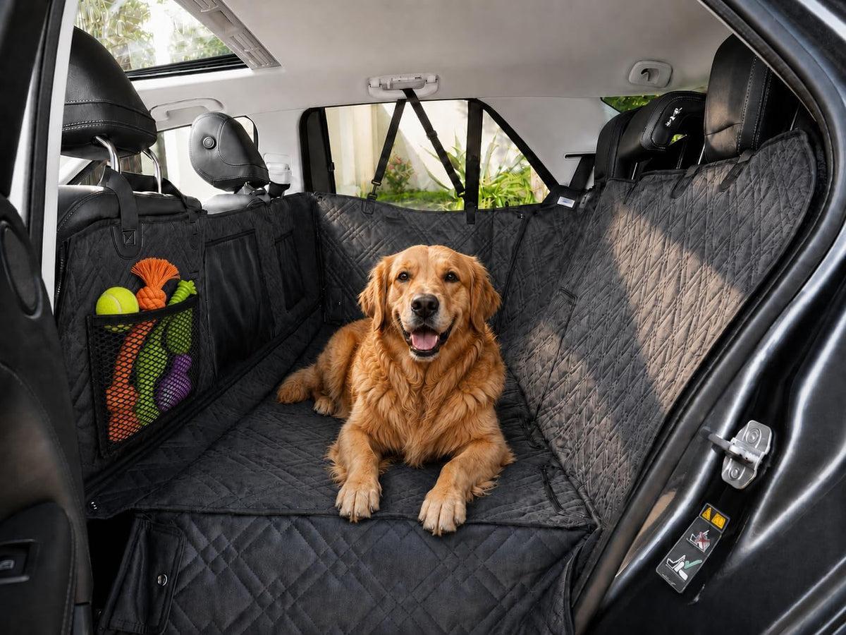 Bulldogology Hard Bottom Dog Seat Cover for Back Seat - Waterproof Backseat Extender for Dogs - Heavy-Duty Pet Hammock & Rear Protector for SUV Car Trucks - Non-Slip Dog Hammock with Platform