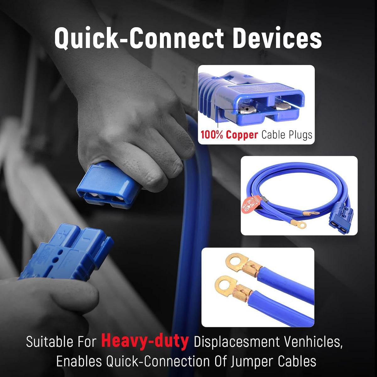 TOPDC Quick Connect Heavy Duty Jumper Cables, 1 Gauge, 30 Feet, 800A