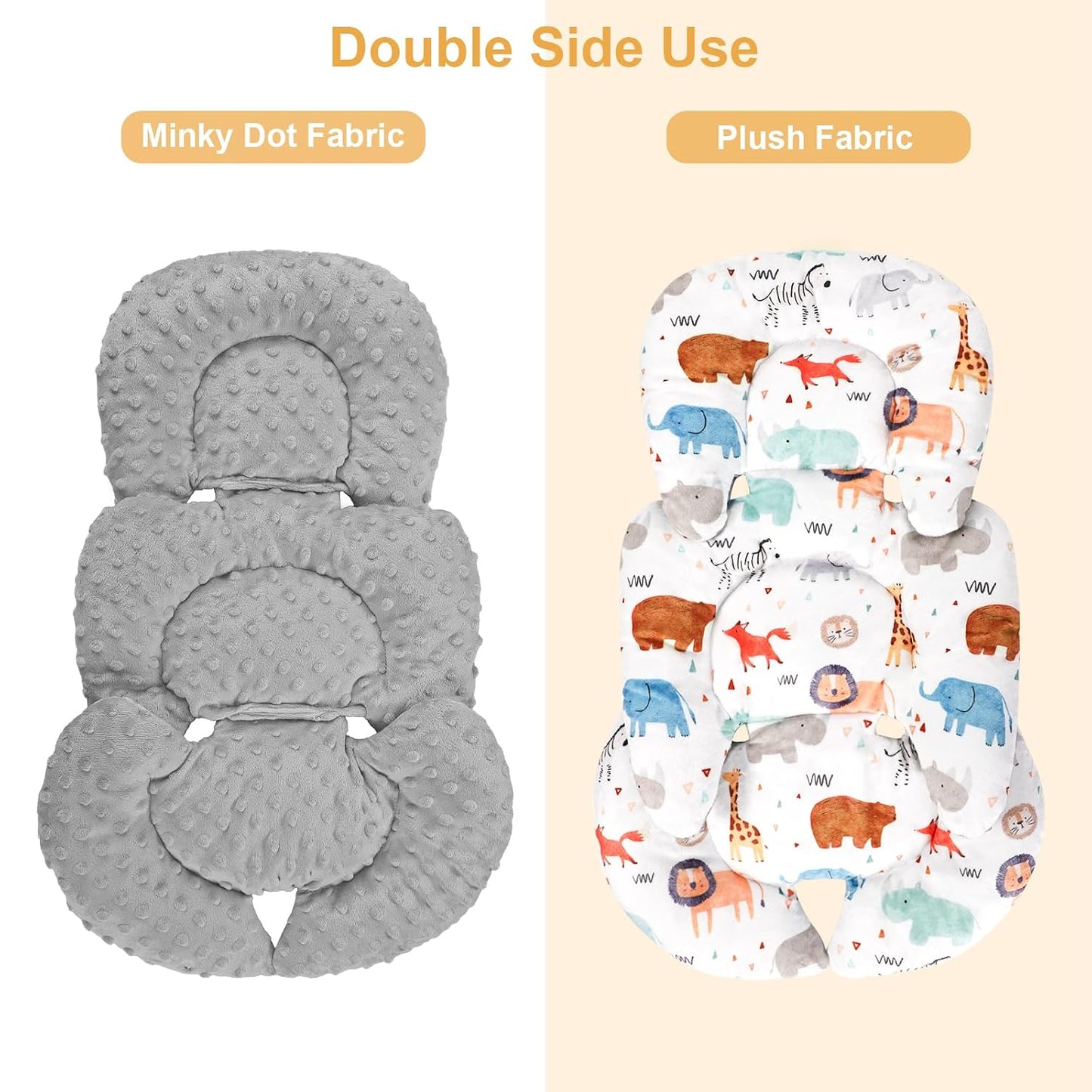 Infant Car Seat Insert, Car Seat Head Support Baby with 2 Covers, Ultra-Soft Newborn Carseat Insert, Perfect for Car Seat, Stroller, Swing, Animals