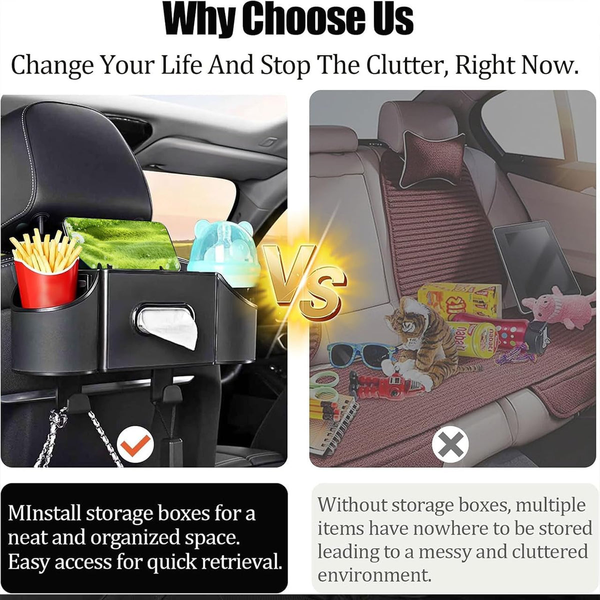 Back Seat Car Organizer, Nappa Leather Car Seat Organizer with Cup Holders and Tissue Box, Premium Hanging Storage Bag for SUV Truck Road Trip (2 PCS)