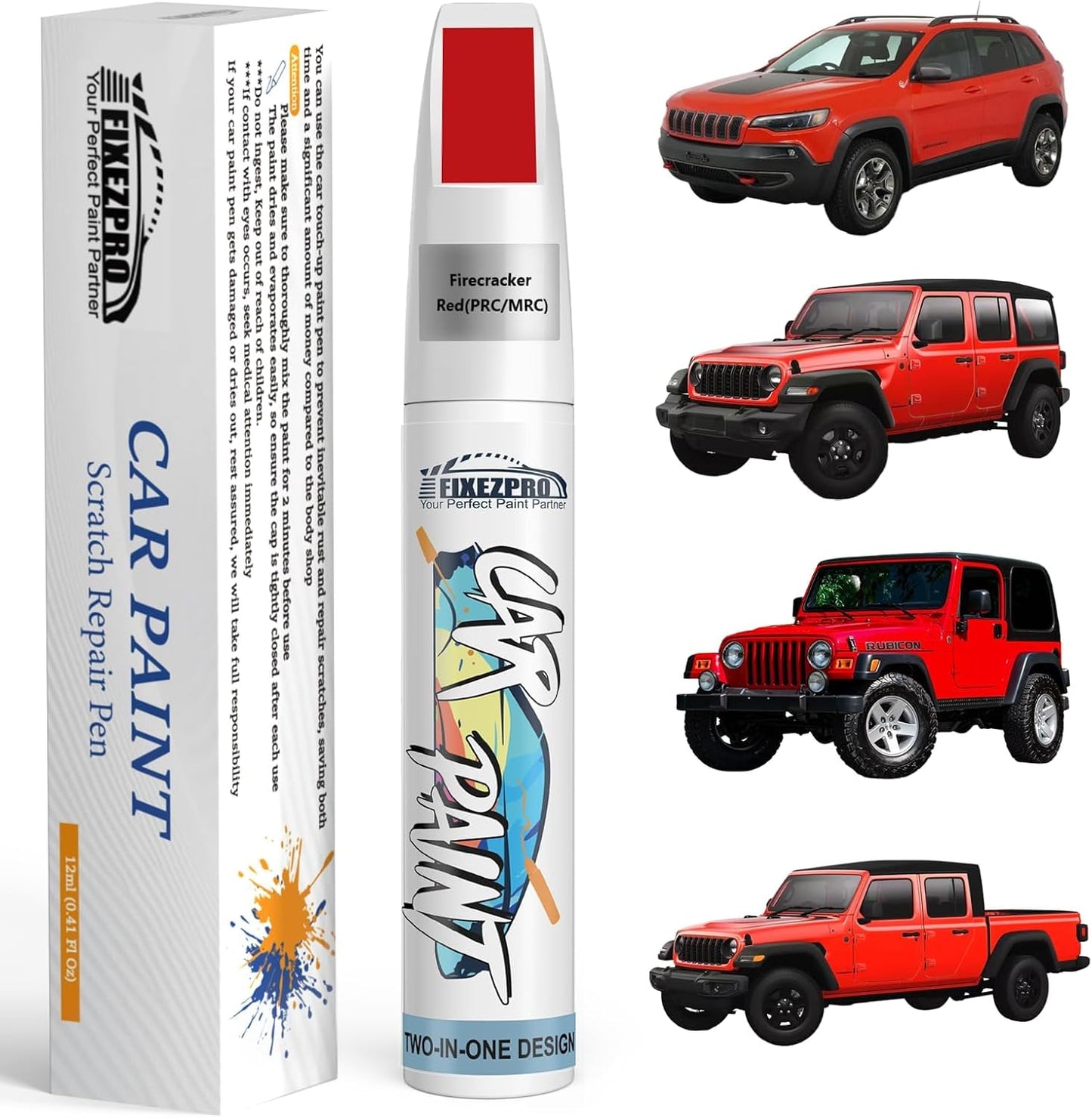 Firecracker Red(PRC/MRC) Touch Up Paint for Jeep, Car Paint Scratch Repair Remover Pen Color Exact Match, Quick and Easy Fix Automotive Auto Chips and Nicks Scuff