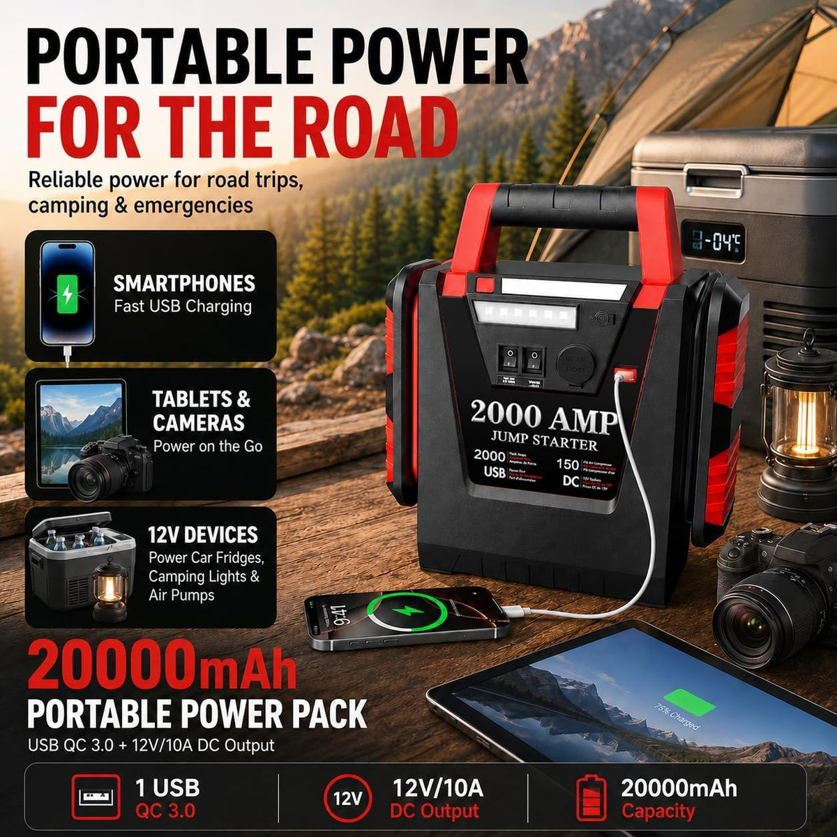 Jump Starter with Air Compressor,2000A Car Battery Jumper Starter 150 PSI Tire Inflator,6 in 1 Auto Lead-Acid Battery Booster Jump Starter for Up to 10.0L Gas or 8.0L Diesel with LED Light