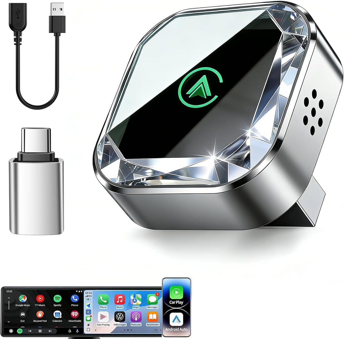 2026 Mini Android Auto Wireless Adapter 2 in 1 Adapter - Converts Wired to Wireless Car Play Dongle, 5.8GHz Fast Bluetooth Receiver for 2016+ Vehicles, Plug & Play Auto Connect (USB-A/C)