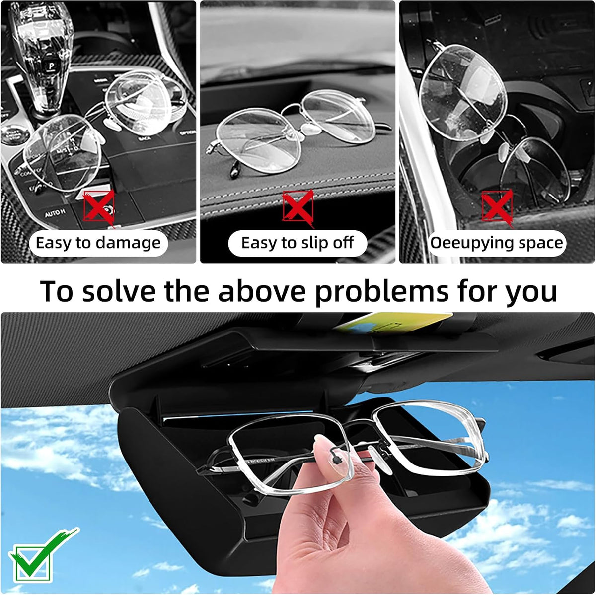 Sunglasses Holder for Car, Universal Car Visor Glasses Storage Case, Auto Eyeglasses Organizer Protective Box with Hidden Magnetic Closure, Vehicle Visor Accessories