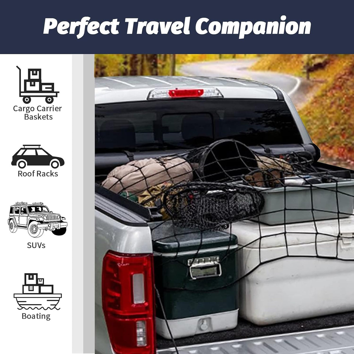 Cargo Net for Pickup Truck Bed 3'x4' Stretches to 6'x8' Heavy Duty Truck Bed Cargo Net 12 Tangle-Free Clip Carabiners and 1 Storage Bag Small 4" x 4" Mesh Universal Car Organizer Net for Large Loads