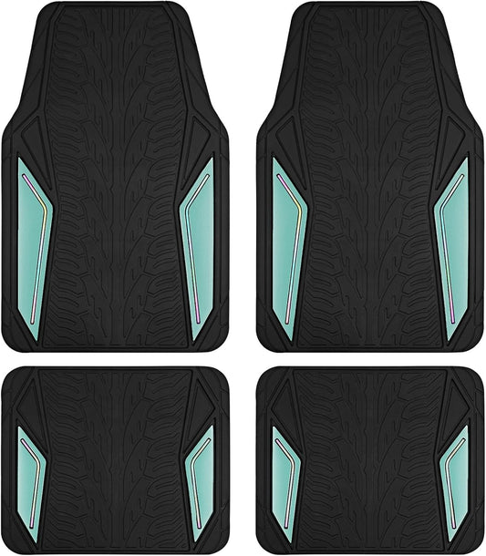 PIC AUTO Rubber Floor Mats, Mint Aluminum Film with Colorful Piping Floor Mats for Cars, Car Mats with Non-Slip Backing, All-Weather Protection, Trim-to-Fit Liner for Cars, SUVs, Trucks, Vehicles