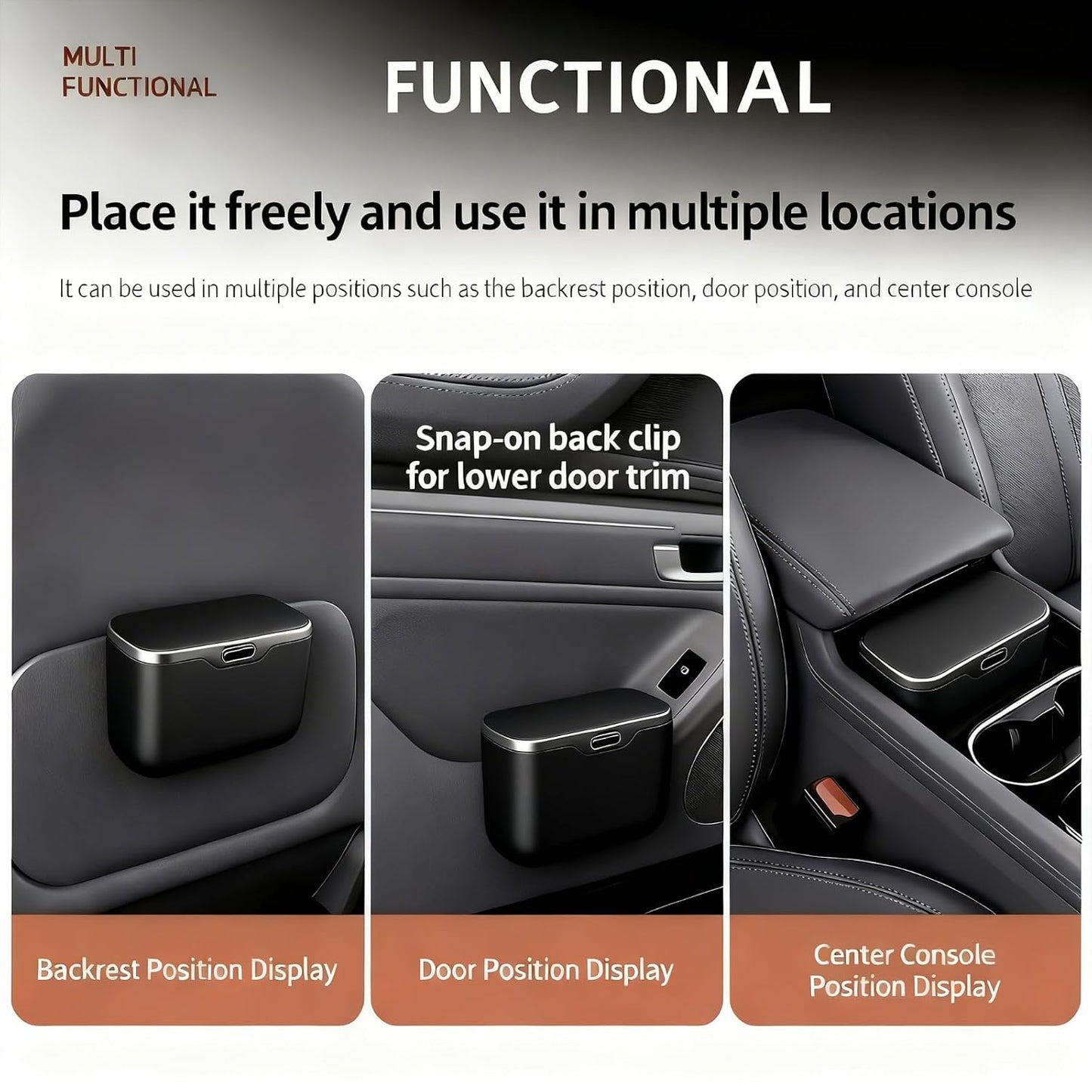 Car Trash Can with Lid - Leakproof Mini Garbage Bin for Door or Seatback,Premium ABS Auto Organizer,Space-Saving Car Garbage Can for Commuters,Families and Pet Owners,Fit for SUV,Sedan,Truck (Black)
